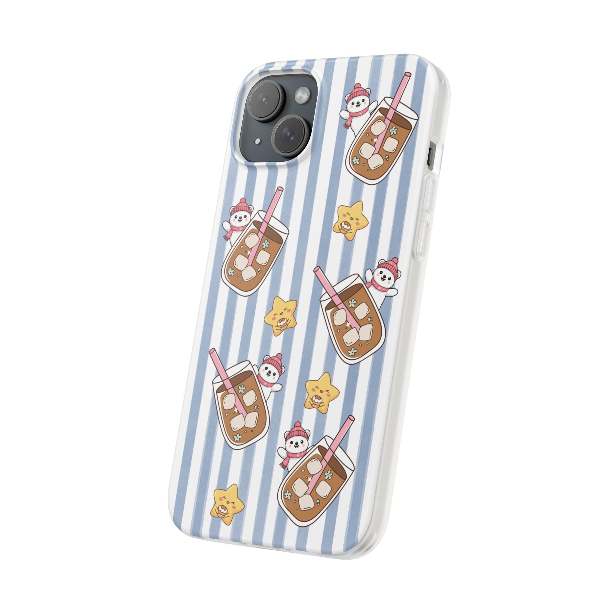 Milk Tea/Coffee and Stripes Phone Case (Blue) - iPhone 17/16/15 & Samsung S24
