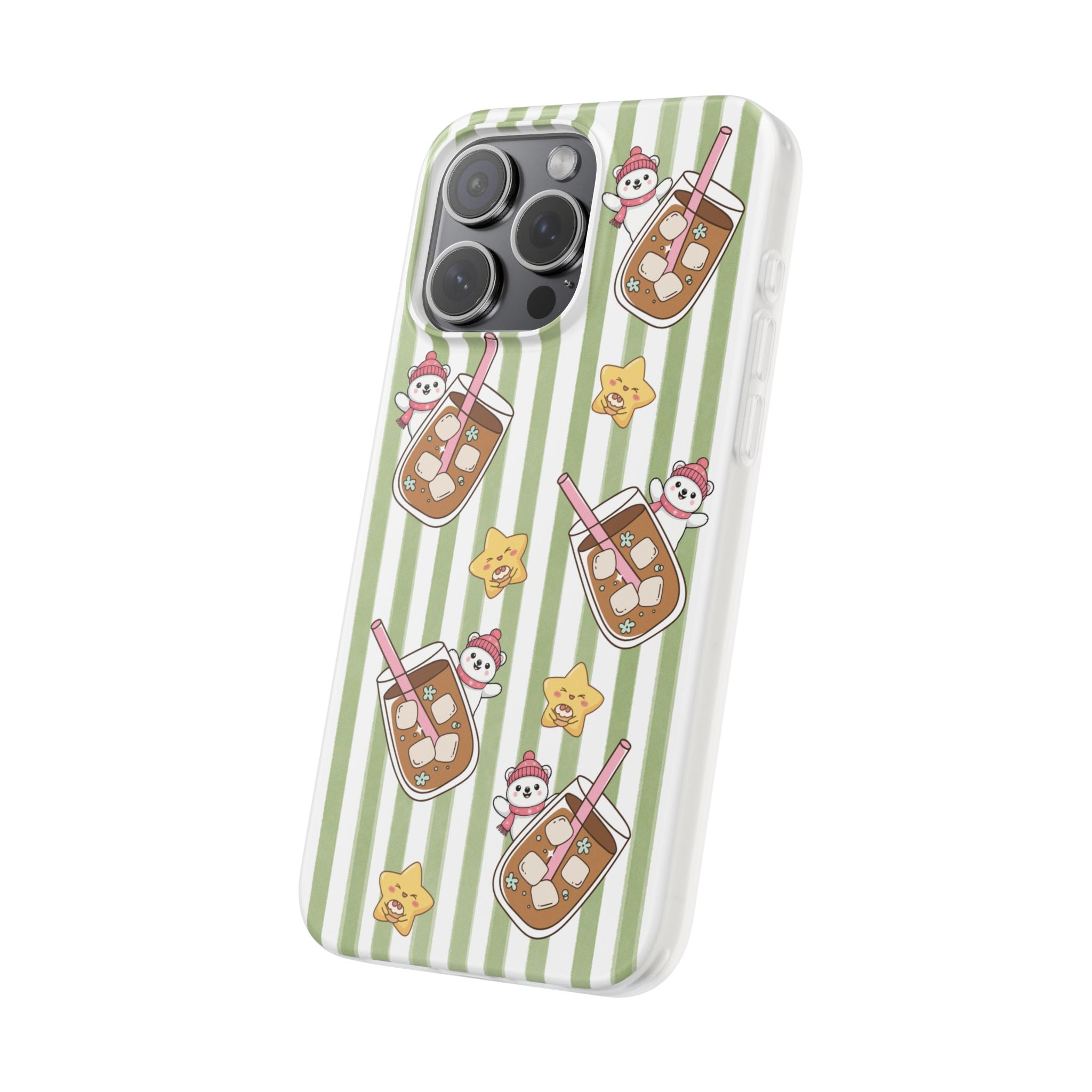 Milk Tea/Coffee and Stripes Phone Case (Green) - iPhone 17/16/15 & Samsung S24