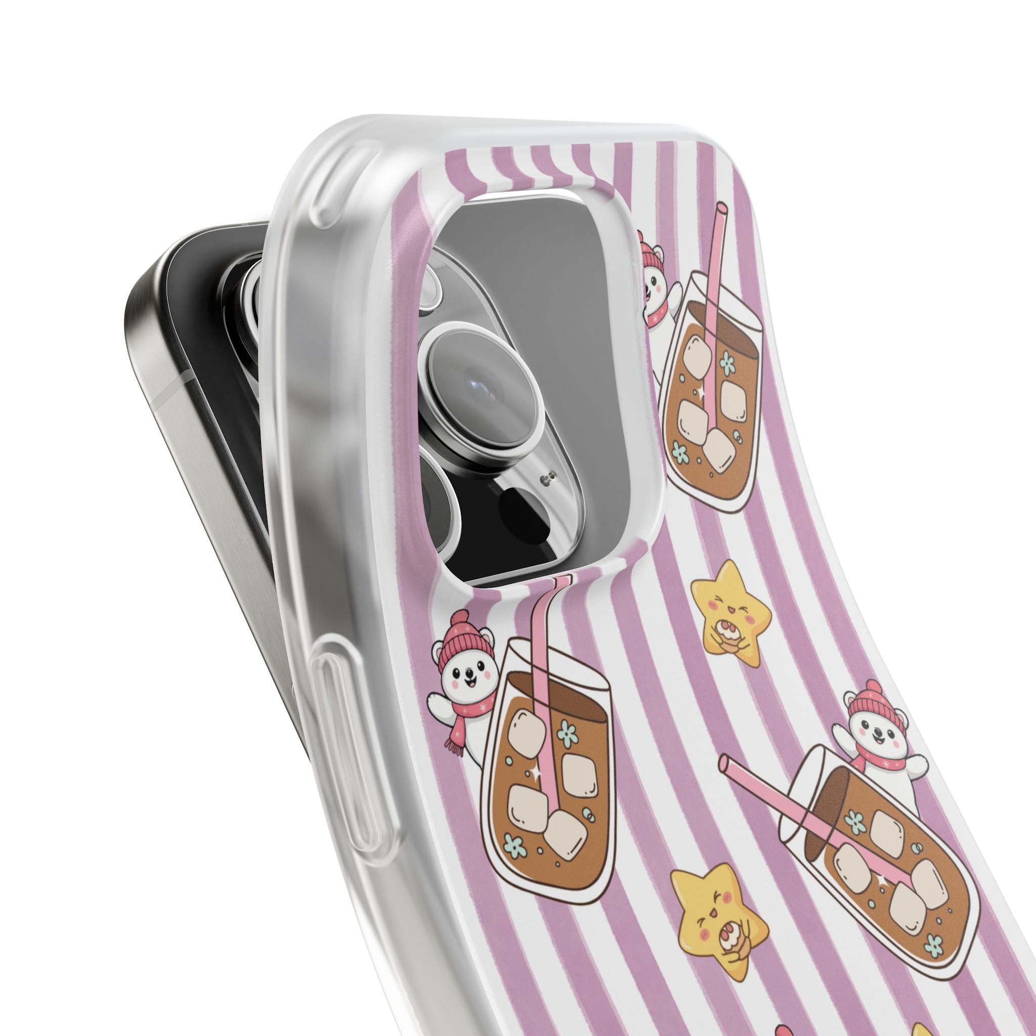 Milk Tea/Coffee and Stripes Phone Case (Pink) - iPhone 17/16/15 & Samsung S24