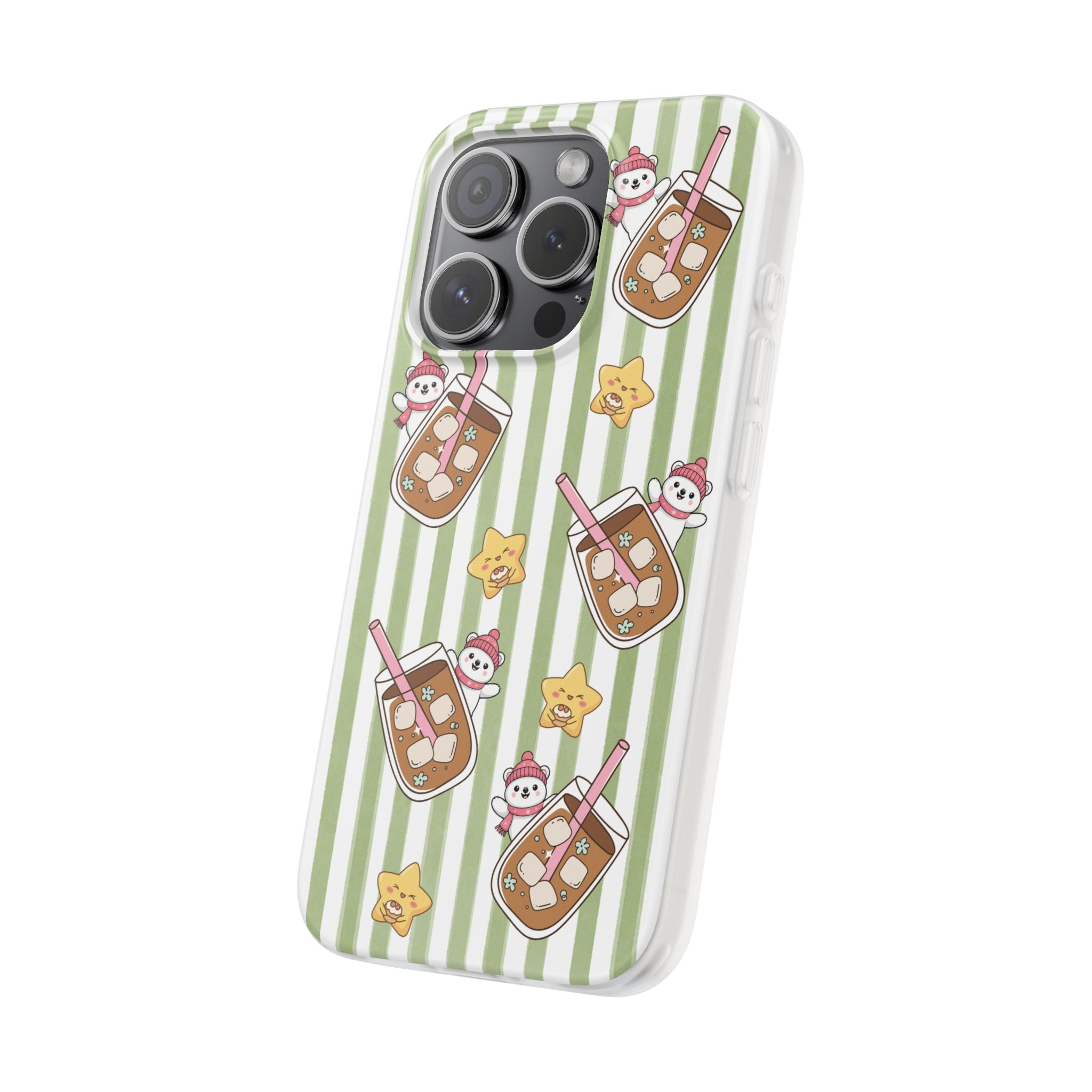 Milk Tea/Coffee and Stripes Phone Case (Green) - iPhone 17/16/15 & Samsung S24