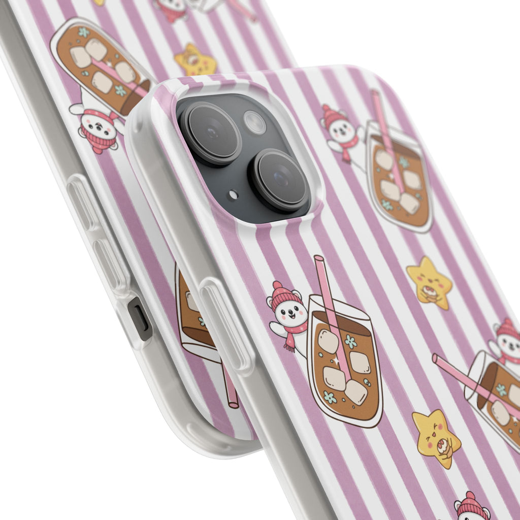 Milk Tea/Coffee and Stripes Phone Case (Pink) - iPhone 17/16/15 & Samsung S24