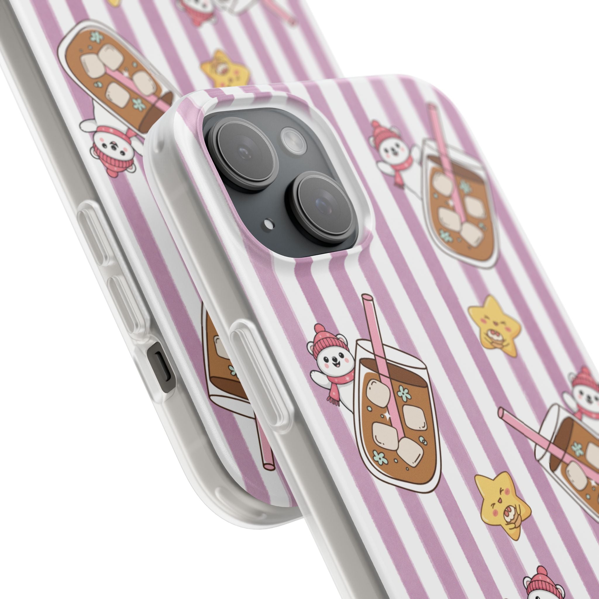 Milk Tea/Coffee and Stripes Phone Case (Pink) - iPhone 17/16/15 & Samsung S24
