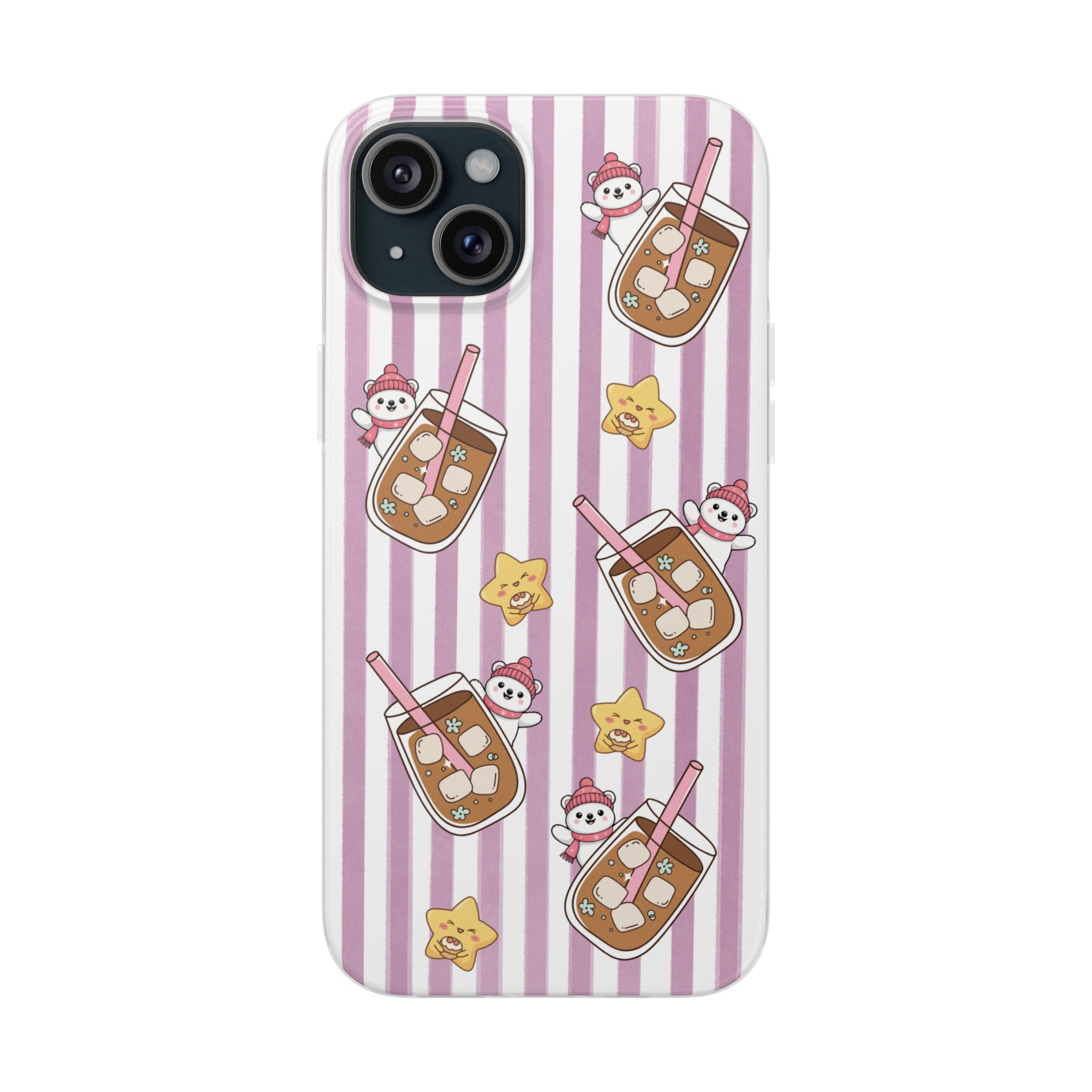 Milk Tea/Coffee and Stripes Phone Case (Pink) - iPhone 17/16/15 & Samsung S24
