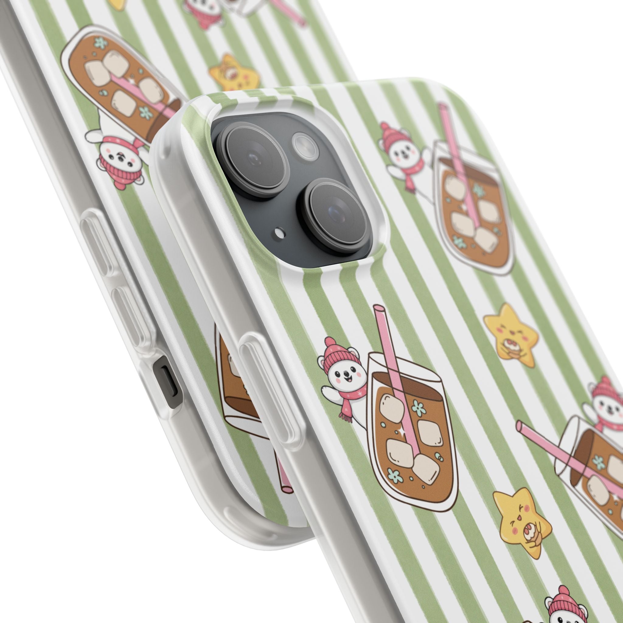 Milk Tea/Coffee and Stripes Phone Case (Green) - iPhone 17/16/15 & Samsung S24