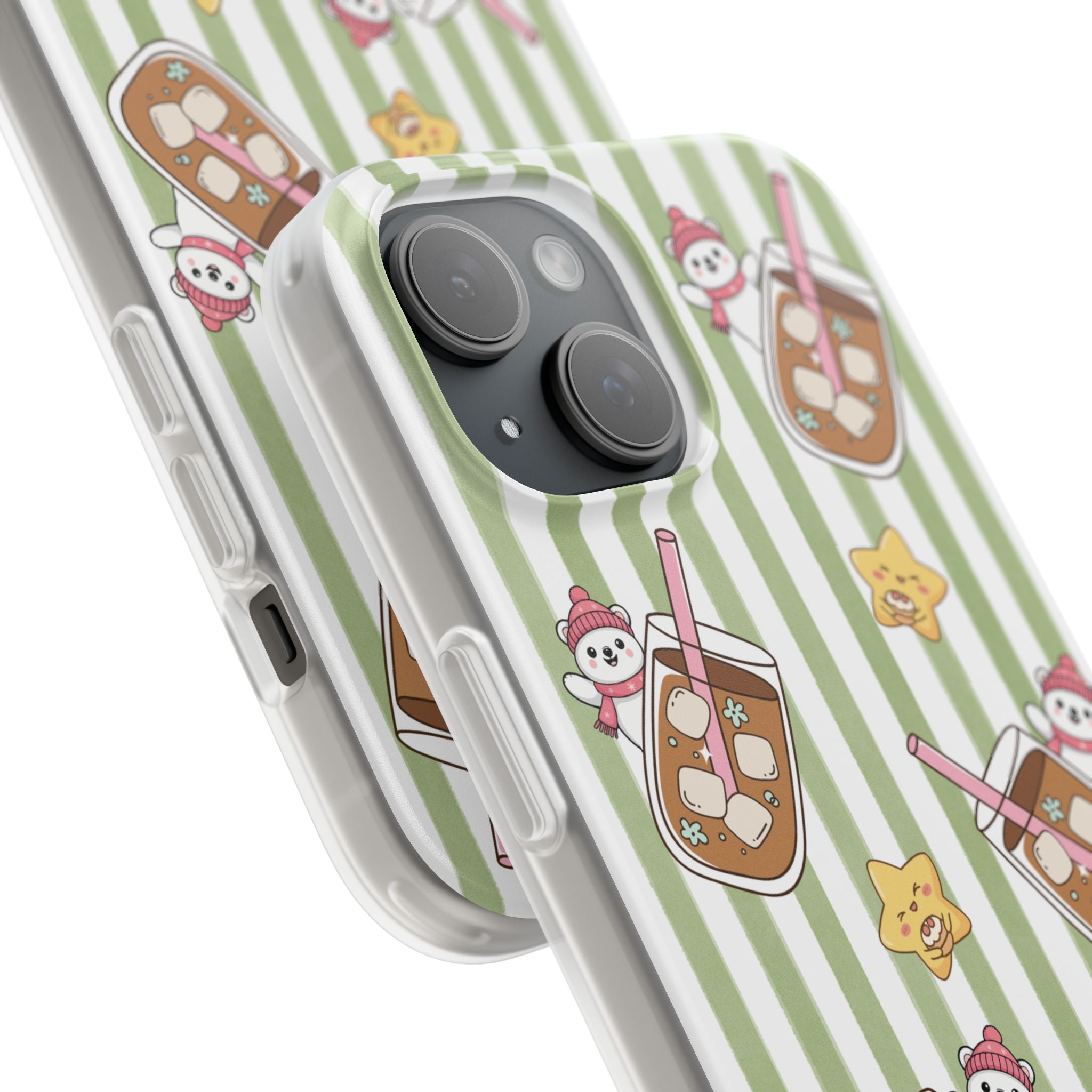 Milk Tea/Coffee and Stripes Phone Case (Green) - iPhone 17/16/15 & Samsung S24