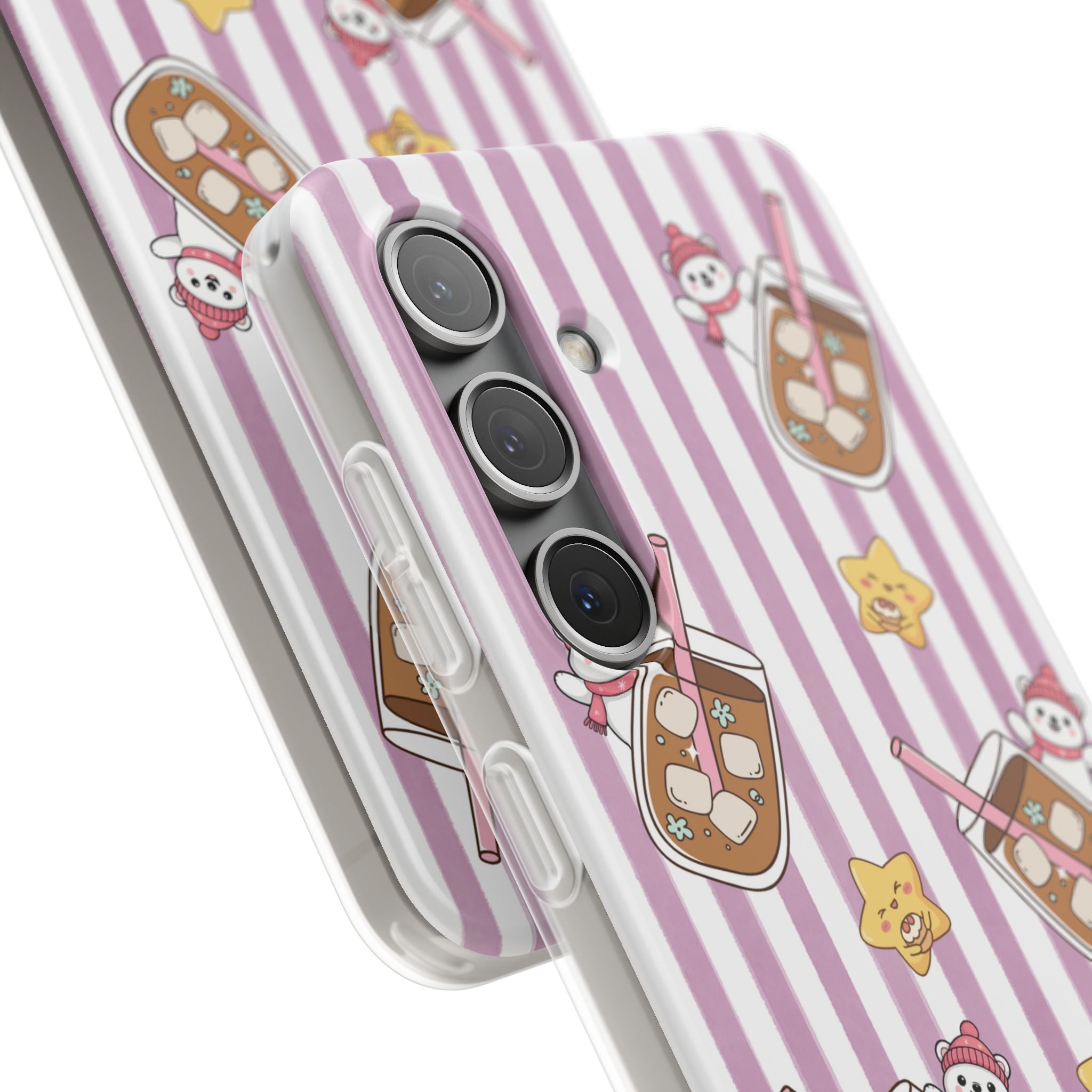 Milk Tea/Coffee and Stripes Phone Case (Pink) - iPhone 17/16/15 & Samsung S24