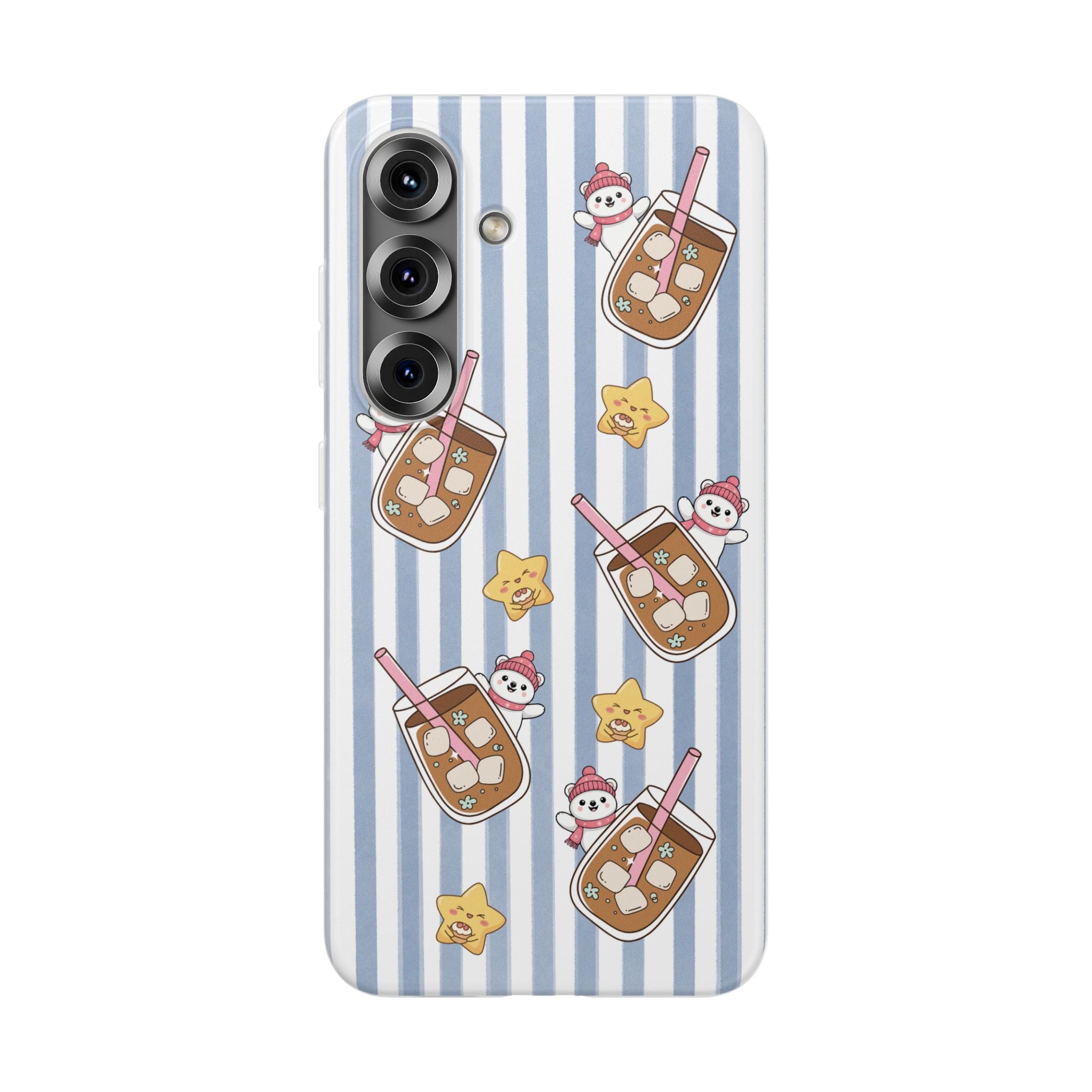 Milk Tea/Coffee and Stripes Phone Case (Blue) - iPhone 17/16/15 & Samsung S24