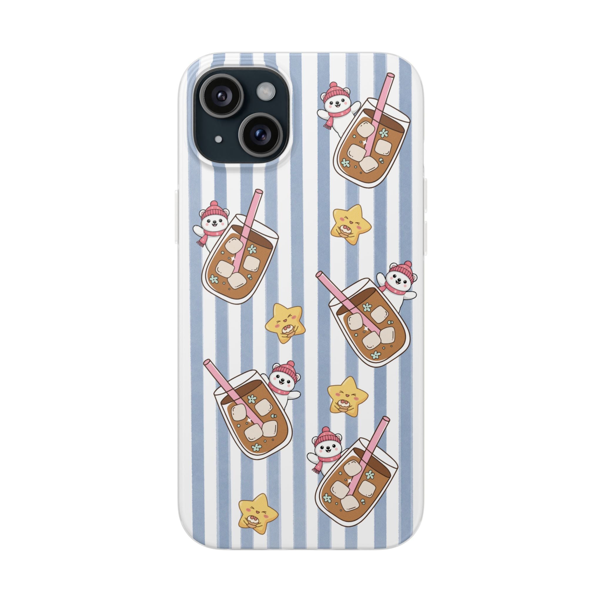 Milk Tea/Coffee and Stripes Phone Case (Blue) - iPhone 17/16/15 & Samsung S24