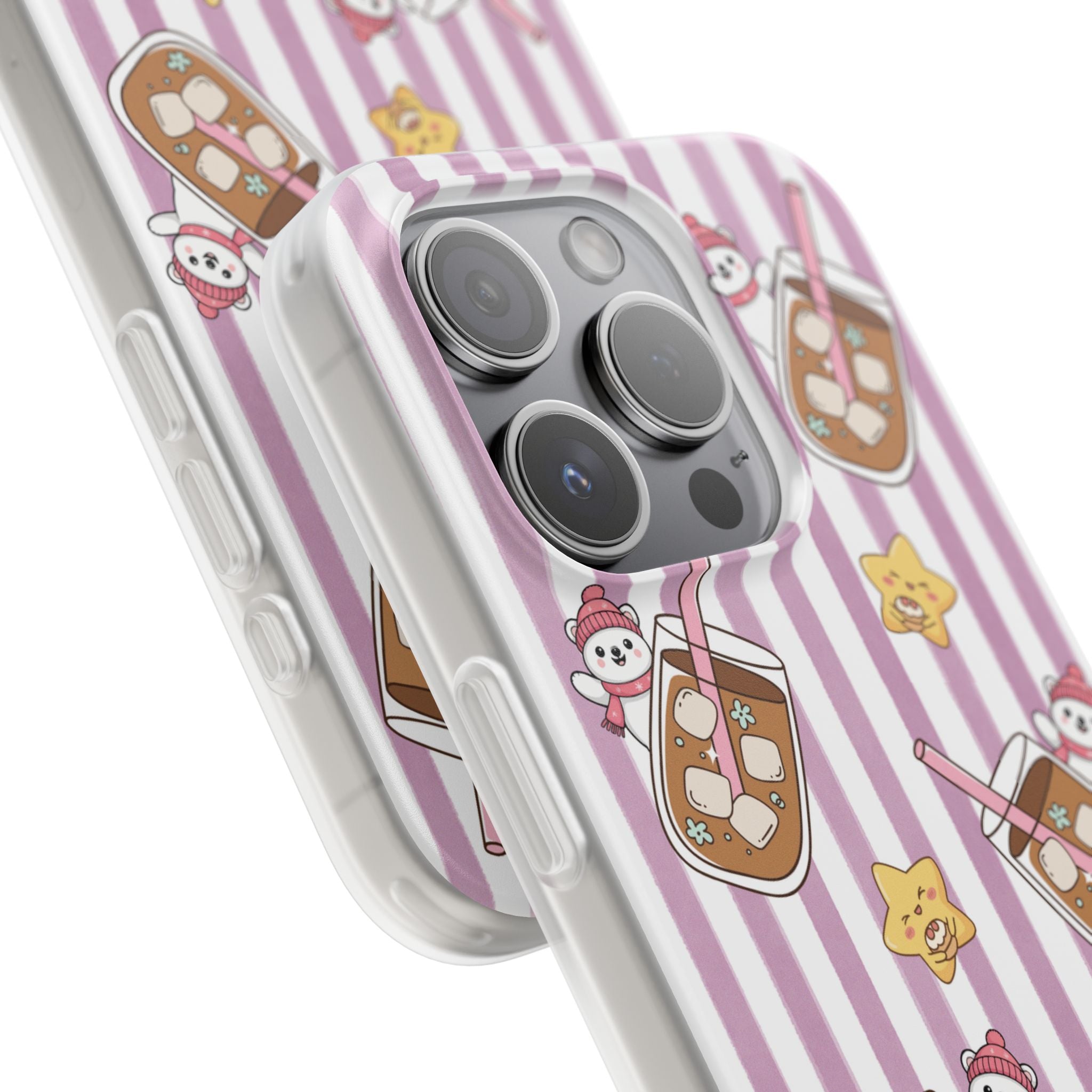 Milk Tea/Coffee and Stripes Phone Case (Pink) - iPhone 17/16/15 & Samsung S24
