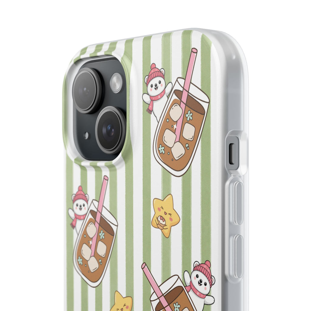 Milk Tea/Coffee and Stripes Phone Case (Green) - iPhone 17/16/15 & Samsung S24