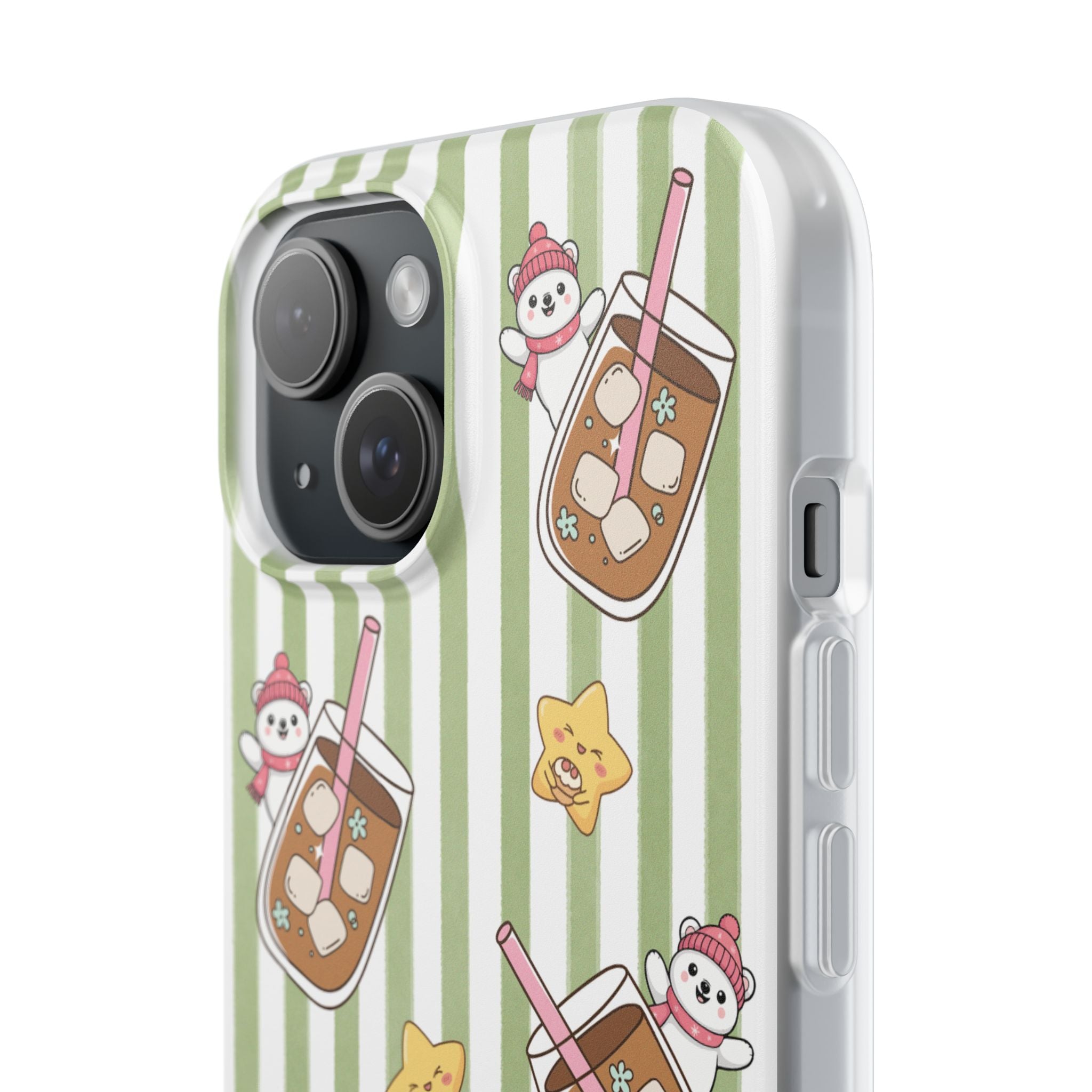 Milk Tea/Coffee and Stripes Phone Case (Green) - iPhone 17/16/15 & Samsung S24