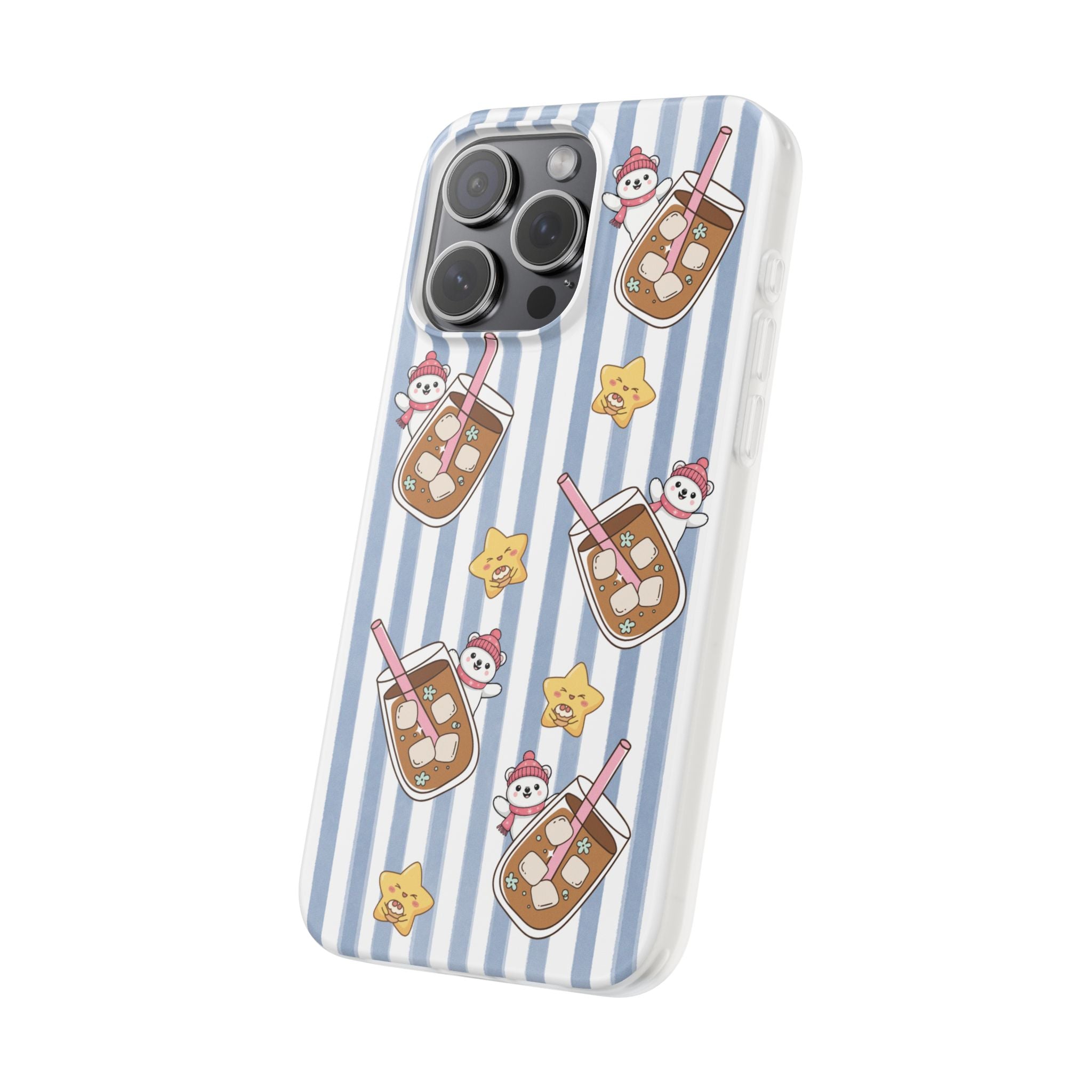 Milk Tea/Coffee and Stripes Phone Case (Blue) - iPhone 17/16/15 & Samsung S24