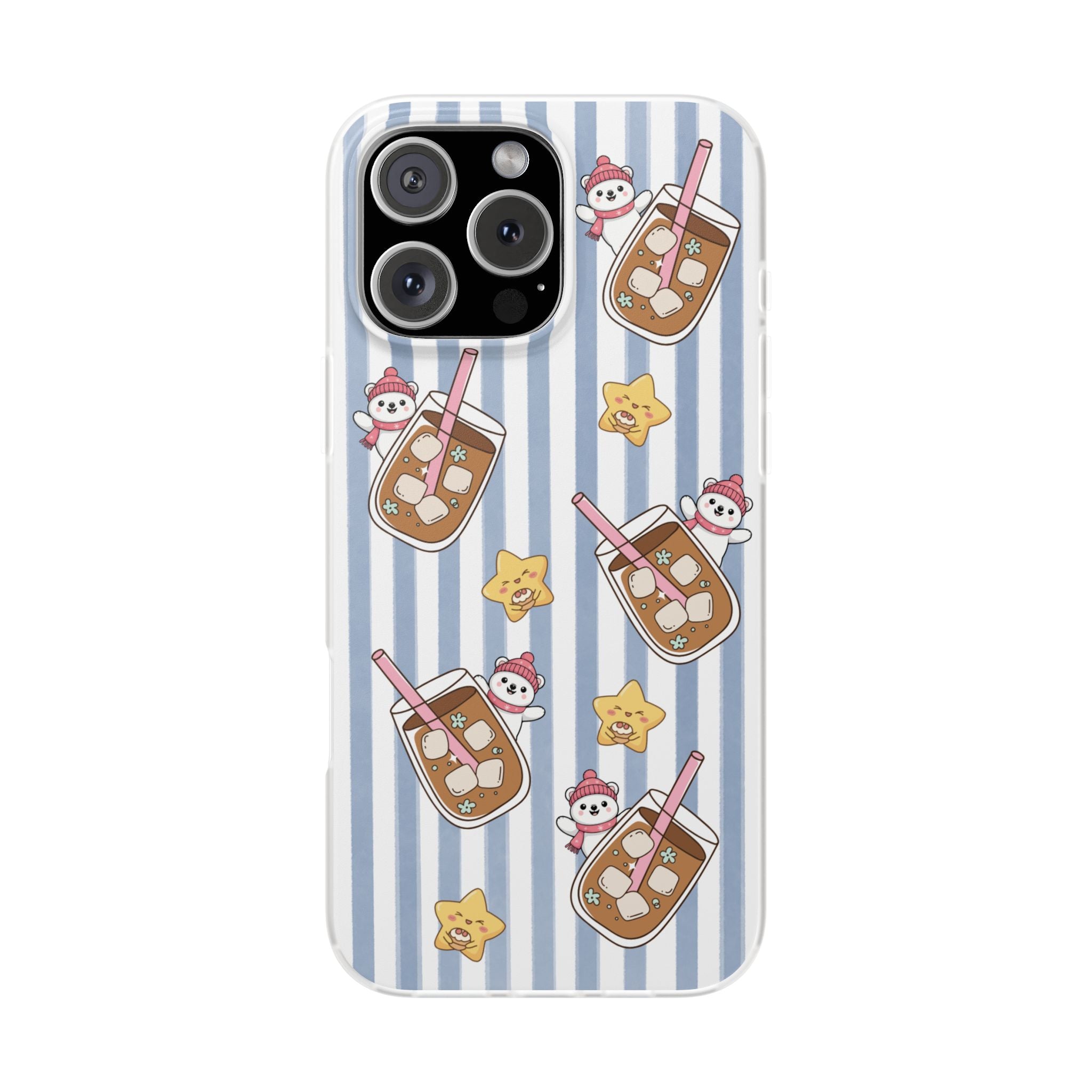 Milk Tea/Coffee and Stripes Phone Case (Blue) - iPhone 17/16/15 & Samsung S24