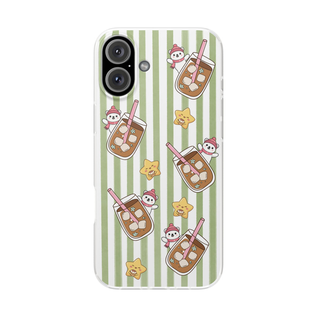Milk Tea/Coffee and Stripes Phone Case (Green) - iPhone 17/16/15 & Samsung S24