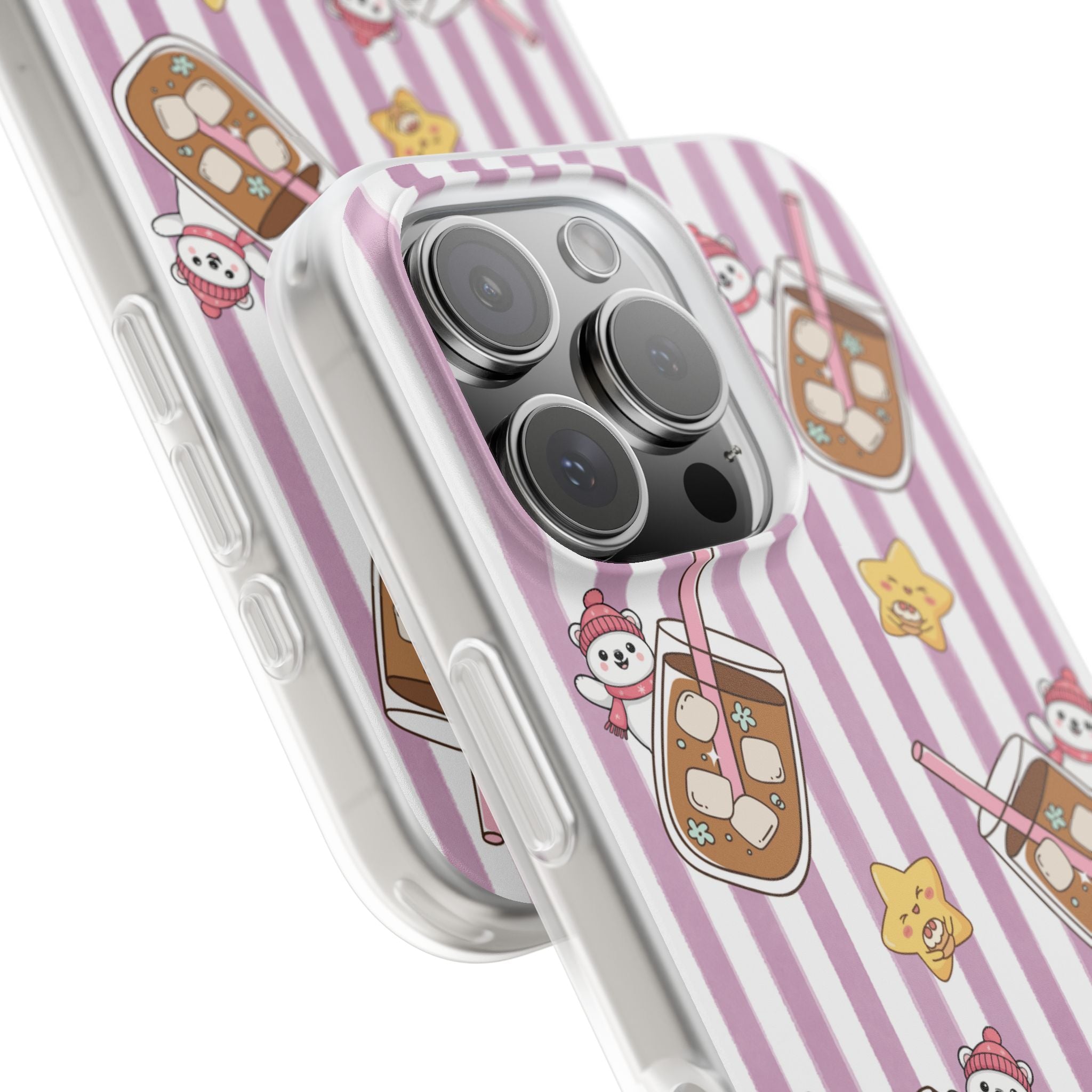 Milk Tea/Coffee and Stripes Phone Case (Pink) - iPhone 17/16/15 & Samsung S24
