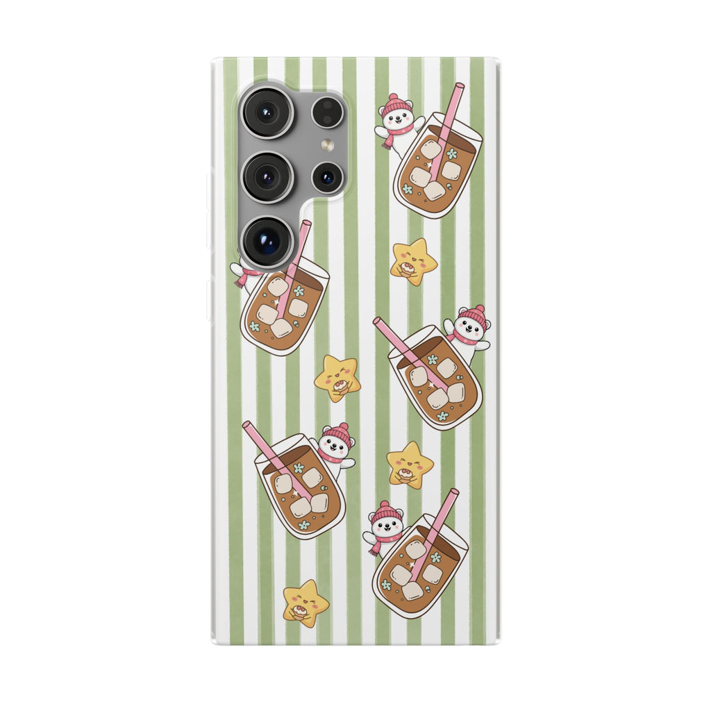 Milk Tea/Coffee and Stripes Phone Case (Green) - iPhone 17/16/15 & Samsung S24