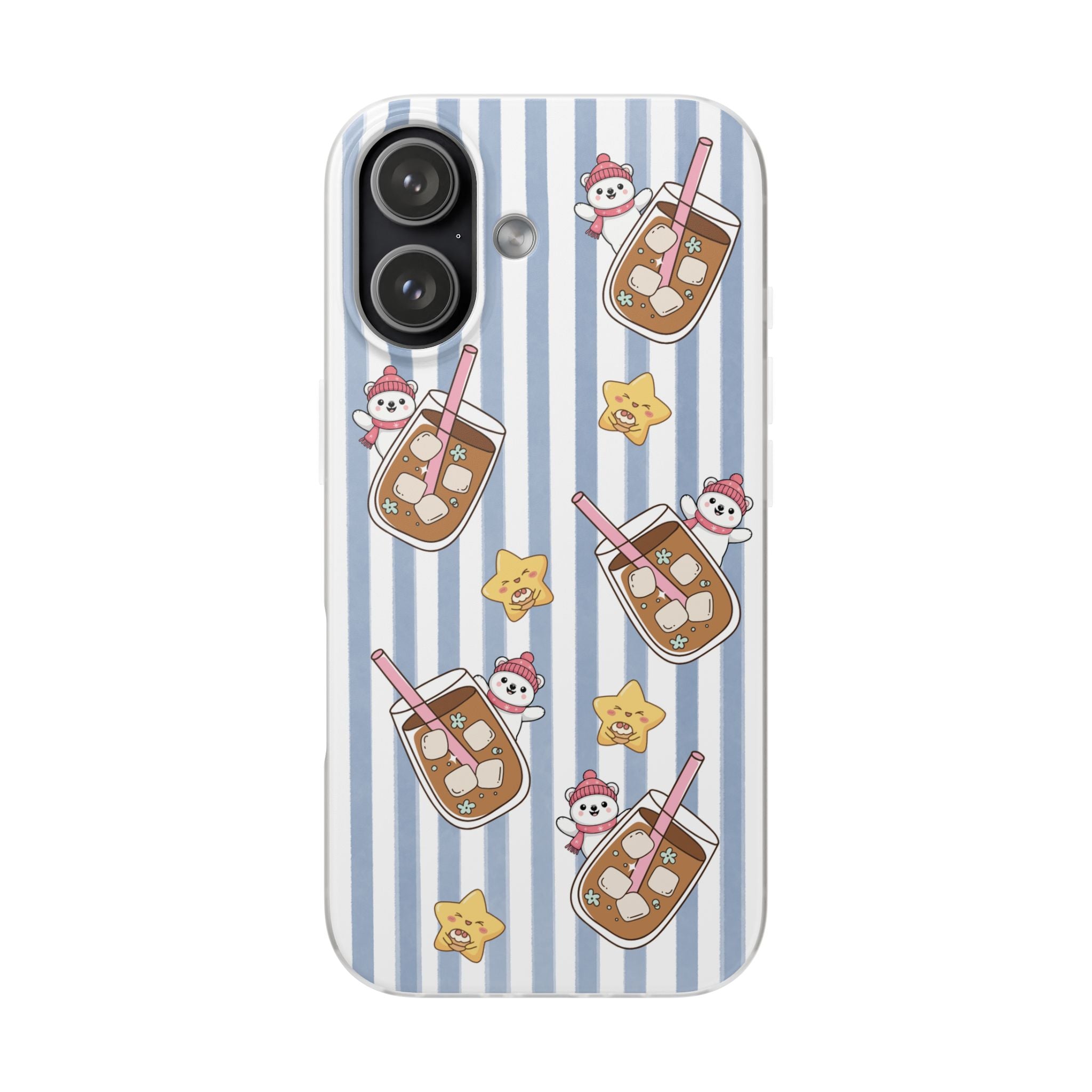 Milk Tea/Coffee and Stripes Phone Case (Blue) - iPhone 17/16/15 & Samsung S24