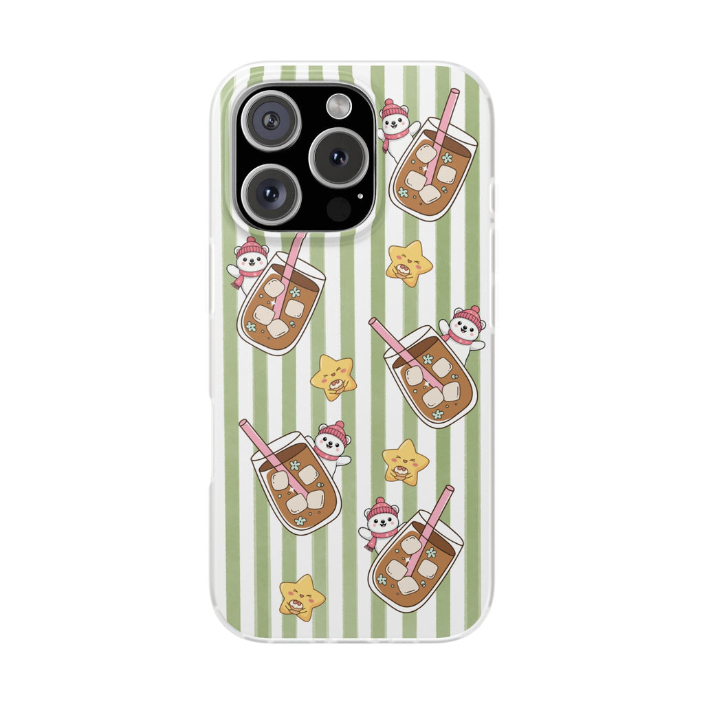Milk Tea/Coffee and Stripes Phone Case (Green) - iPhone 17/16/15 & Samsung S24