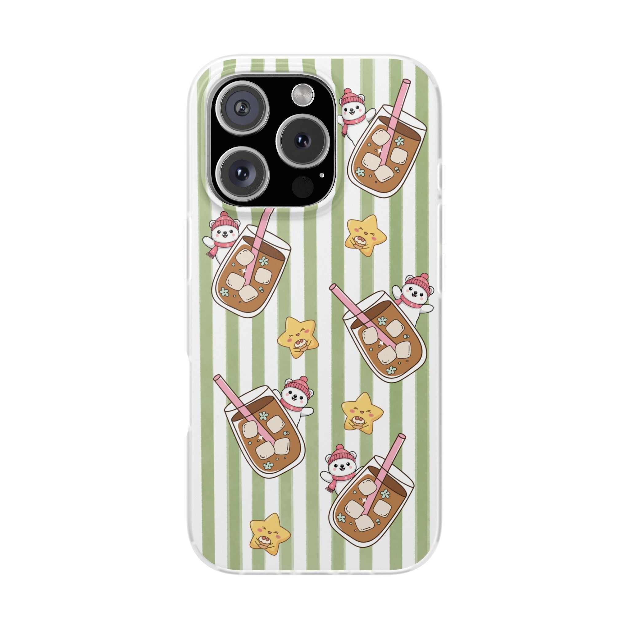 Milk Tea/Coffee and Stripes Phone Case (Green) - iPhone 17/16/15 & Samsung S24