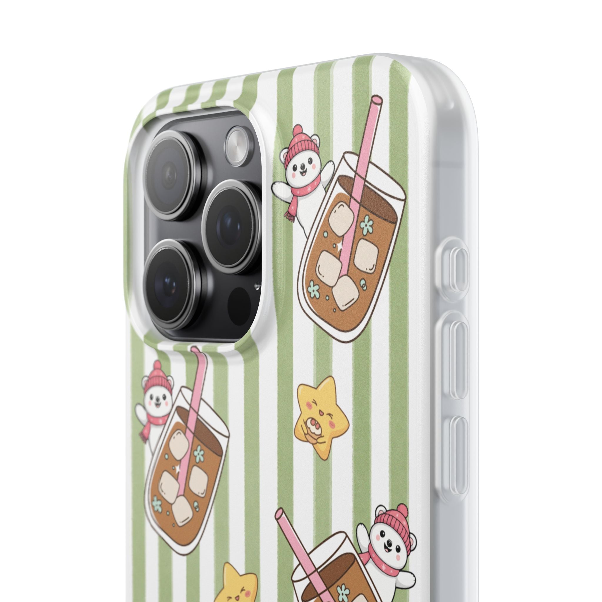 Milk Tea/Coffee and Stripes Phone Case (Green) - iPhone 17/16/15 & Samsung S24