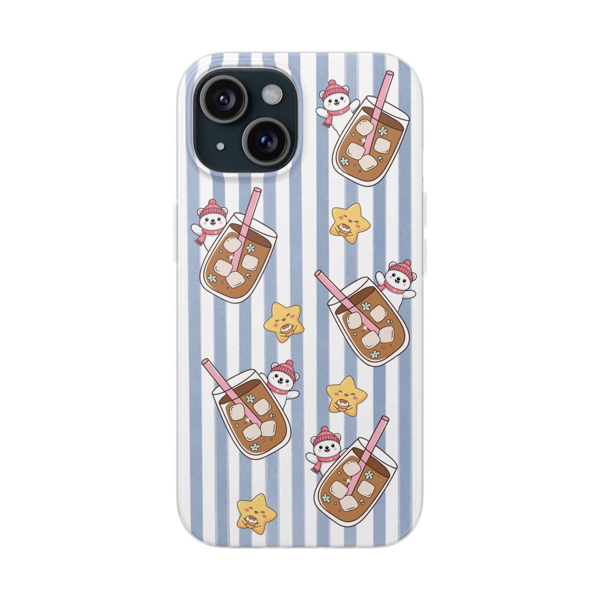 Milk Tea/Coffee and Stripes Phone Case (Blue) - iPhone 17/16/15 & Samsung S24