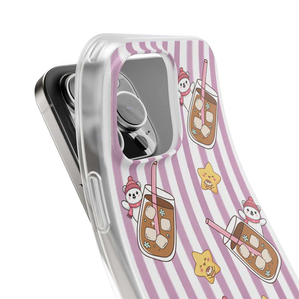 Milk Tea/Coffee and Stripes Phone Case (Pink) - iPhone 17/16/15 & Samsung S24