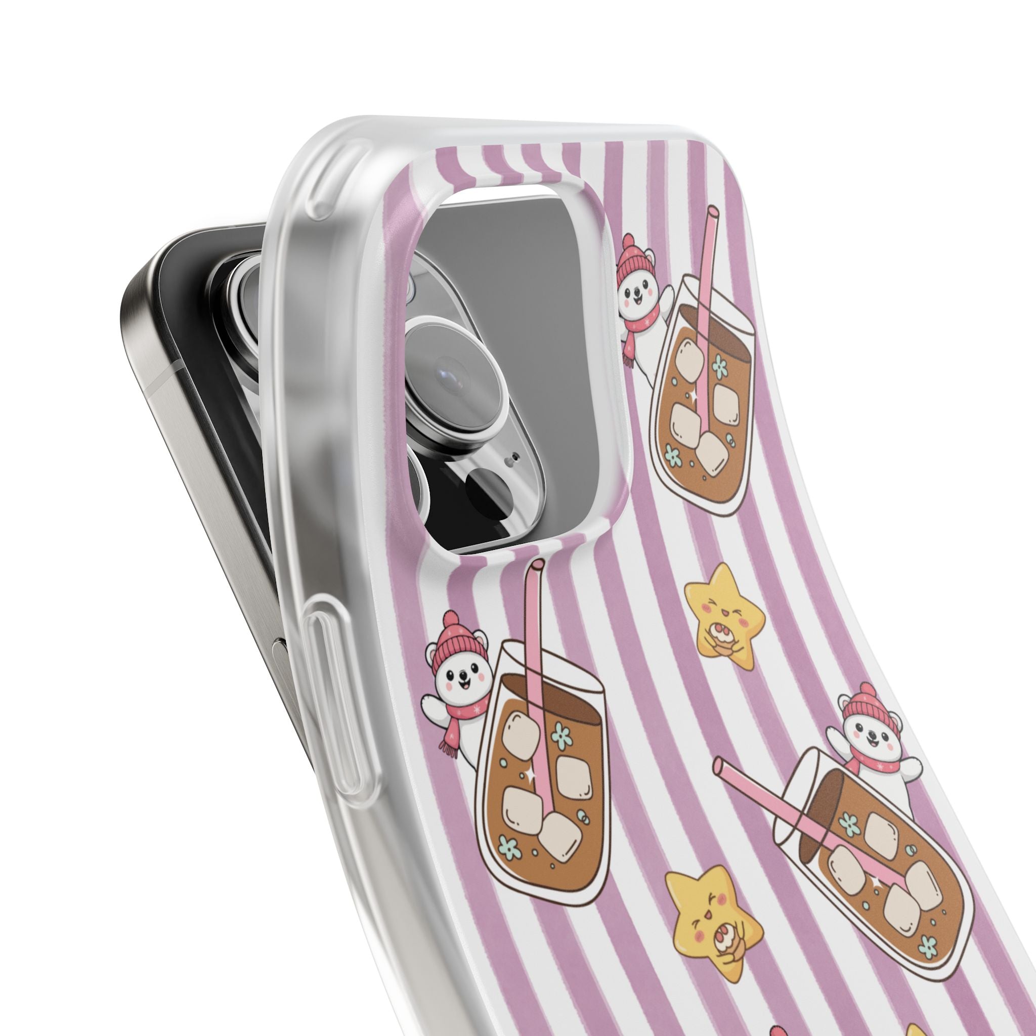 Milk Tea/Coffee and Stripes Phone Case (Pink) - iPhone 17/16/15 & Samsung S24