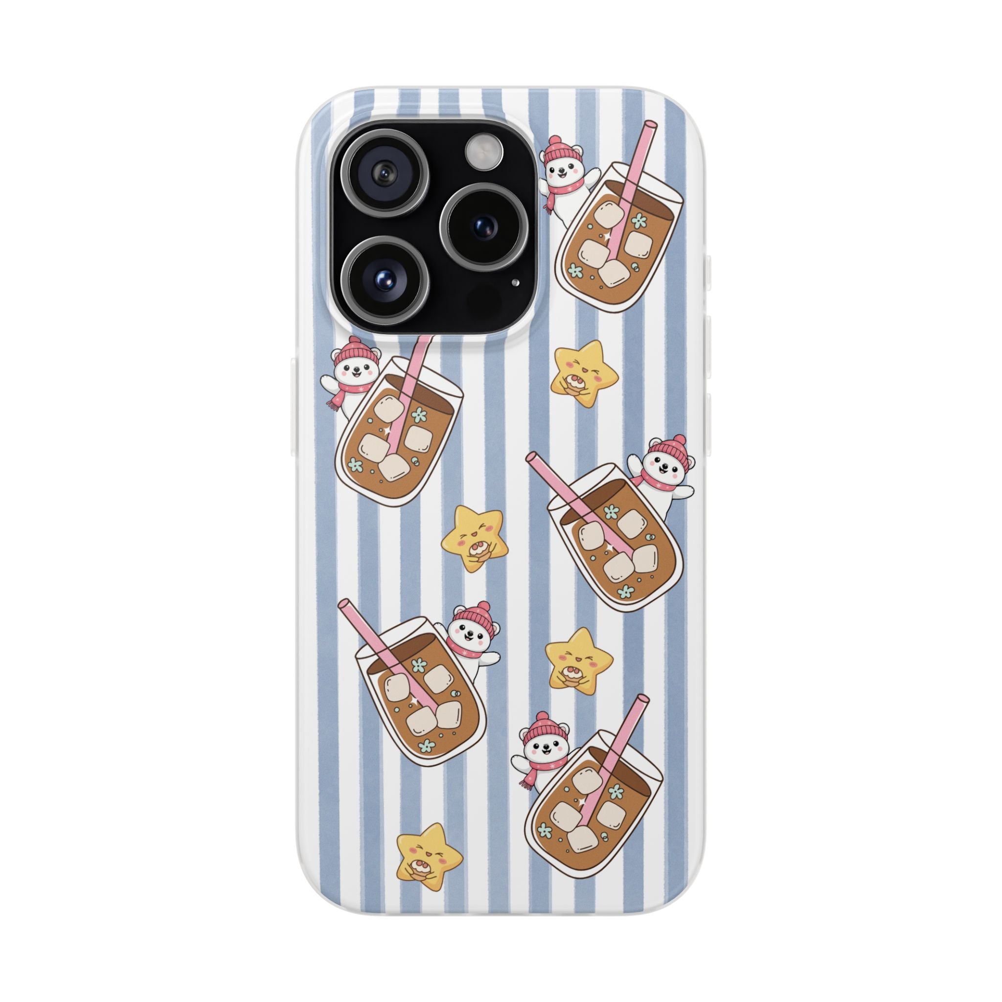 Milk Tea/Coffee and Stripes Phone Case (Blue) - iPhone 17/16/15 & Samsung S24