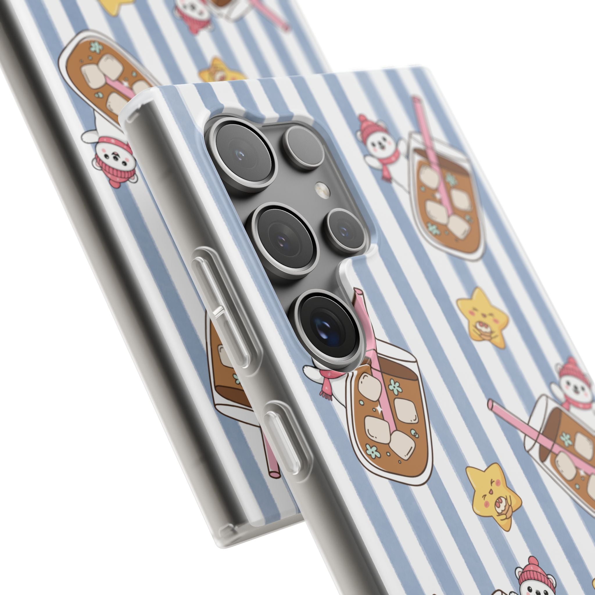 Milk Tea/Coffee and Stripes Phone Case (Blue) - iPhone 17/16/15 & Samsung S24