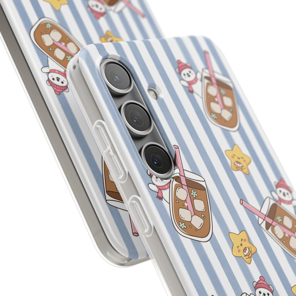 Milk Tea/Coffee and Stripes Phone Case (Blue) - iPhone 17/16/15 & Samsung S24