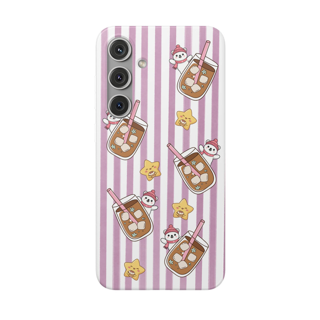Milk Tea/Coffee and Stripes Phone Case (Pink) - iPhone 17/16/15 & Samsung S24