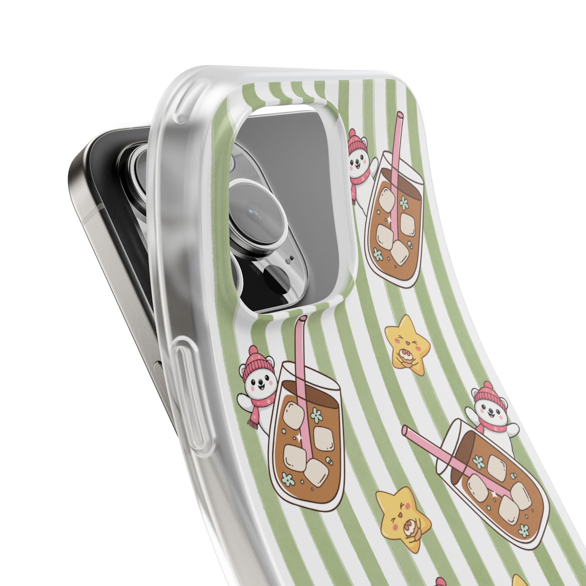 Milk Tea/Coffee and Stripes Phone Case (Green) - iPhone 17/16/15 & Samsung S24