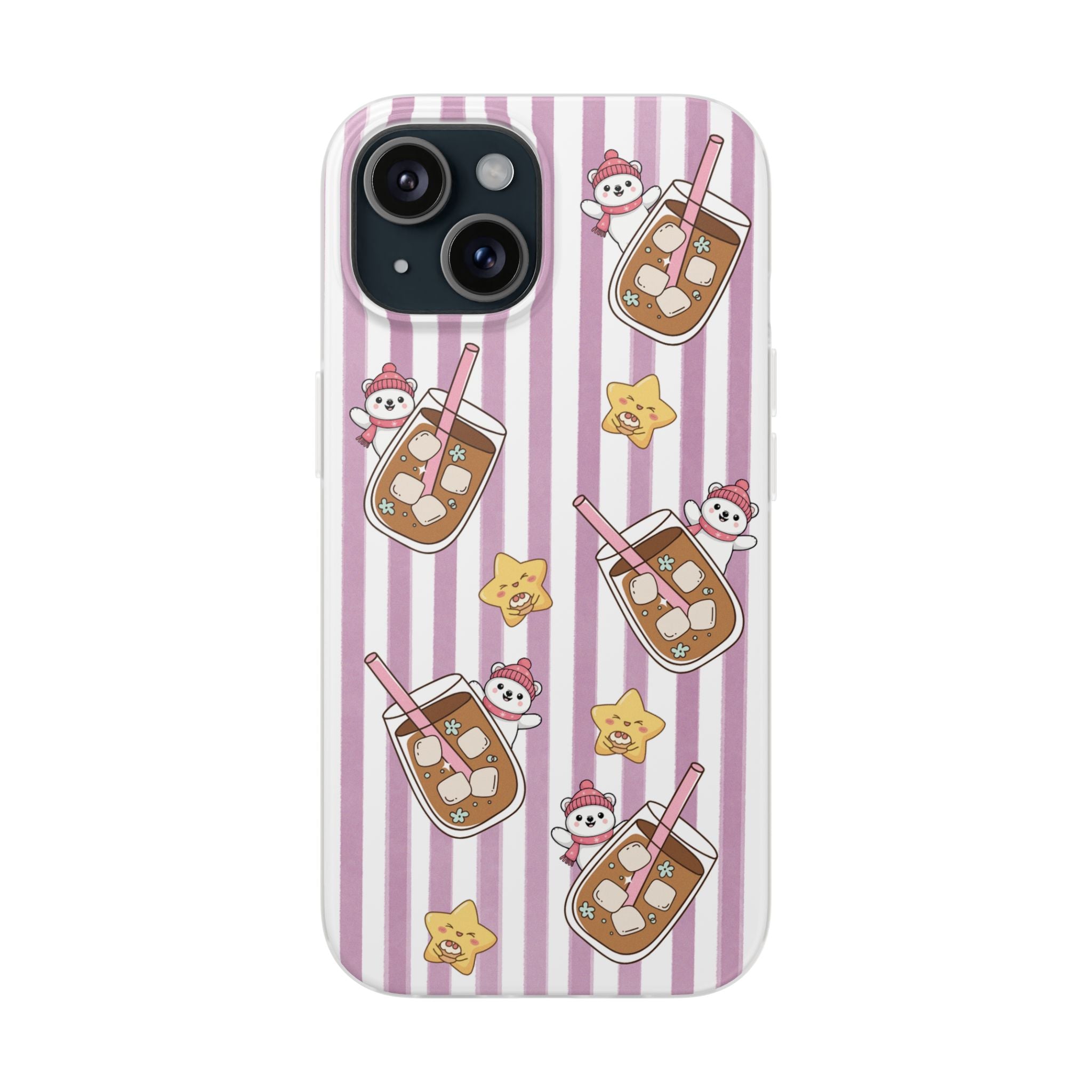 Milk Tea/Coffee and Stripes Phone Case (Pink) - iPhone 17/16/15 & Samsung S24