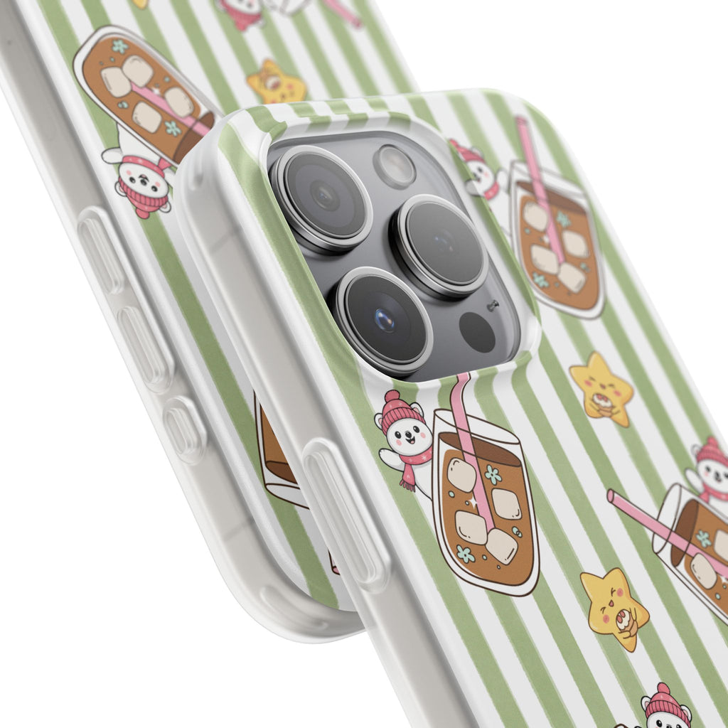 Milk Tea/Coffee and Stripes Phone Case (Green) - iPhone 17/16/15 & Samsung S24