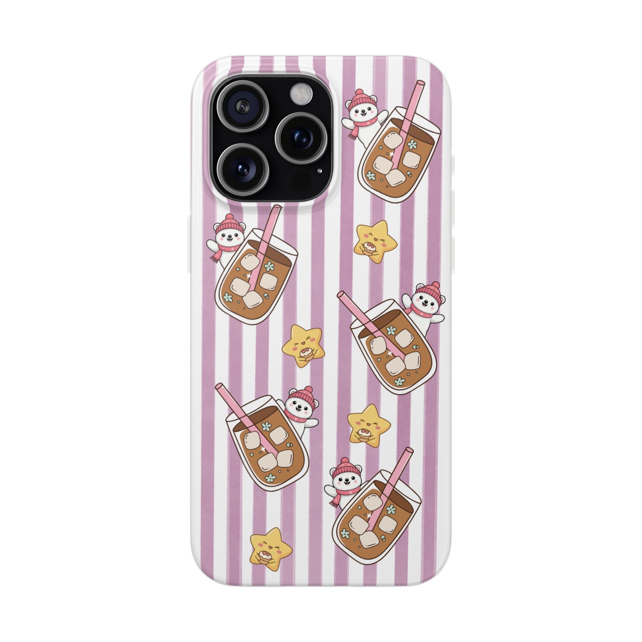 Milk Tea/Coffee and Stripes Phone Case (Pink) - iPhone 17/16/15 & Samsung S24