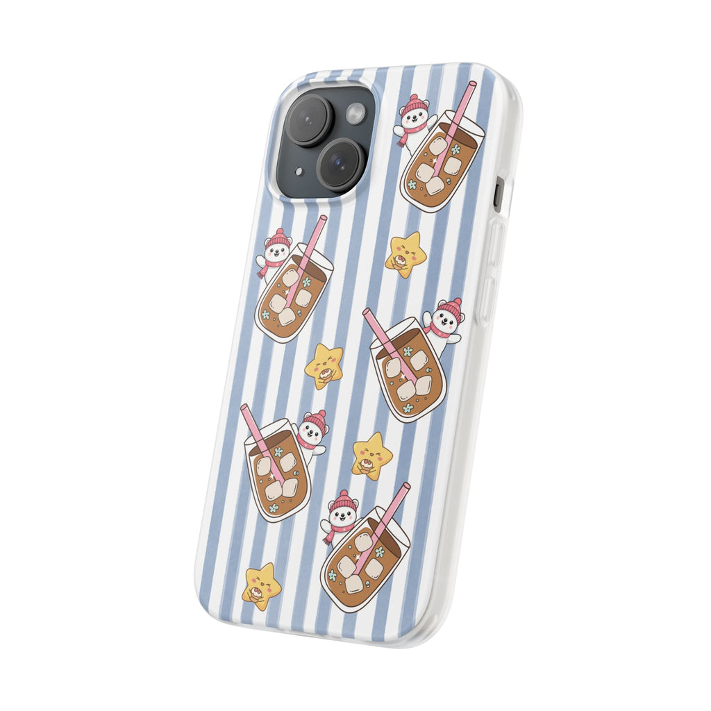 Milk Tea/Coffee and Stripes Phone Case (Blue) - iPhone 17/16/15 & Samsung S24
