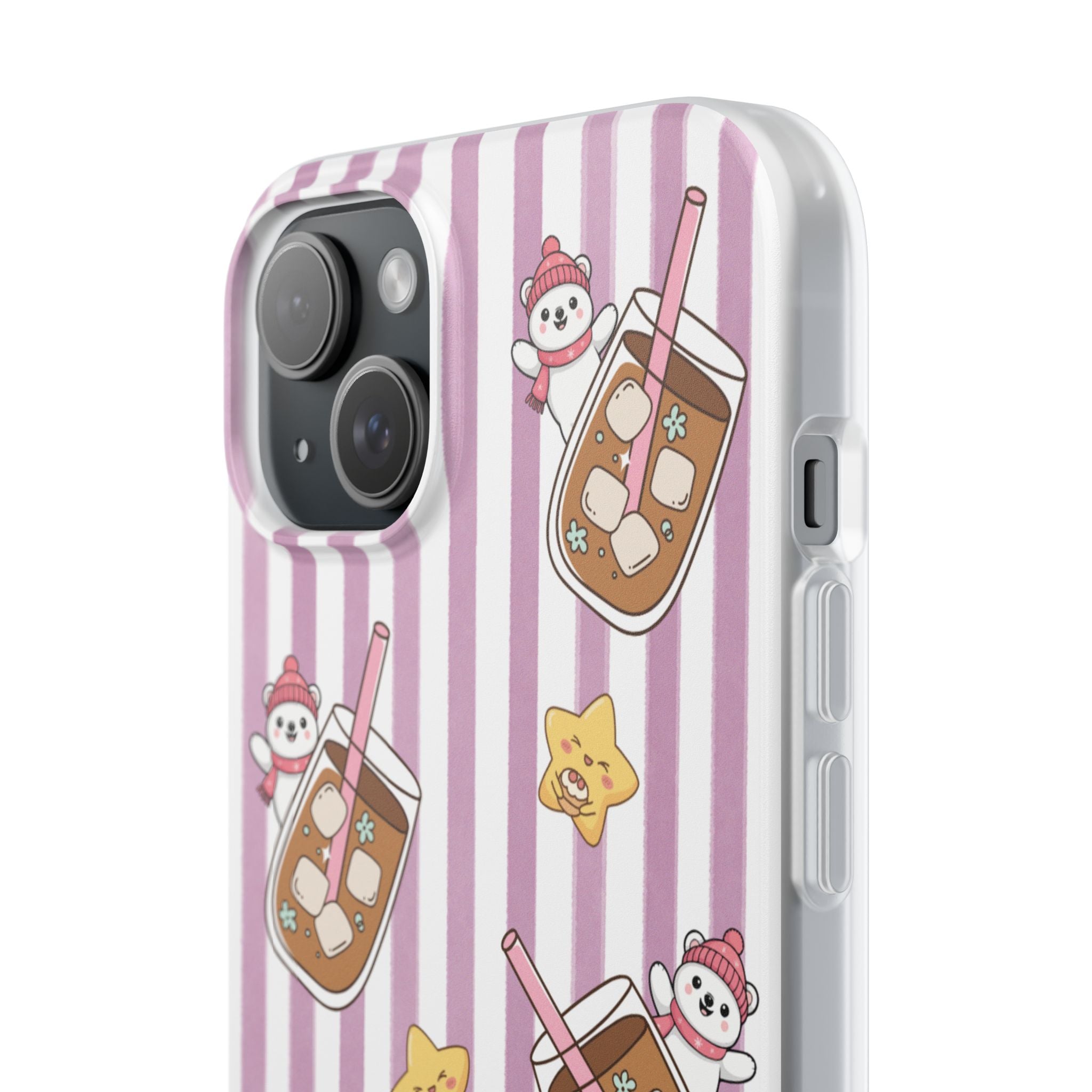 Milk Tea/Coffee and Stripes Phone Case (Pink) - iPhone 17/16/15 & Samsung S24