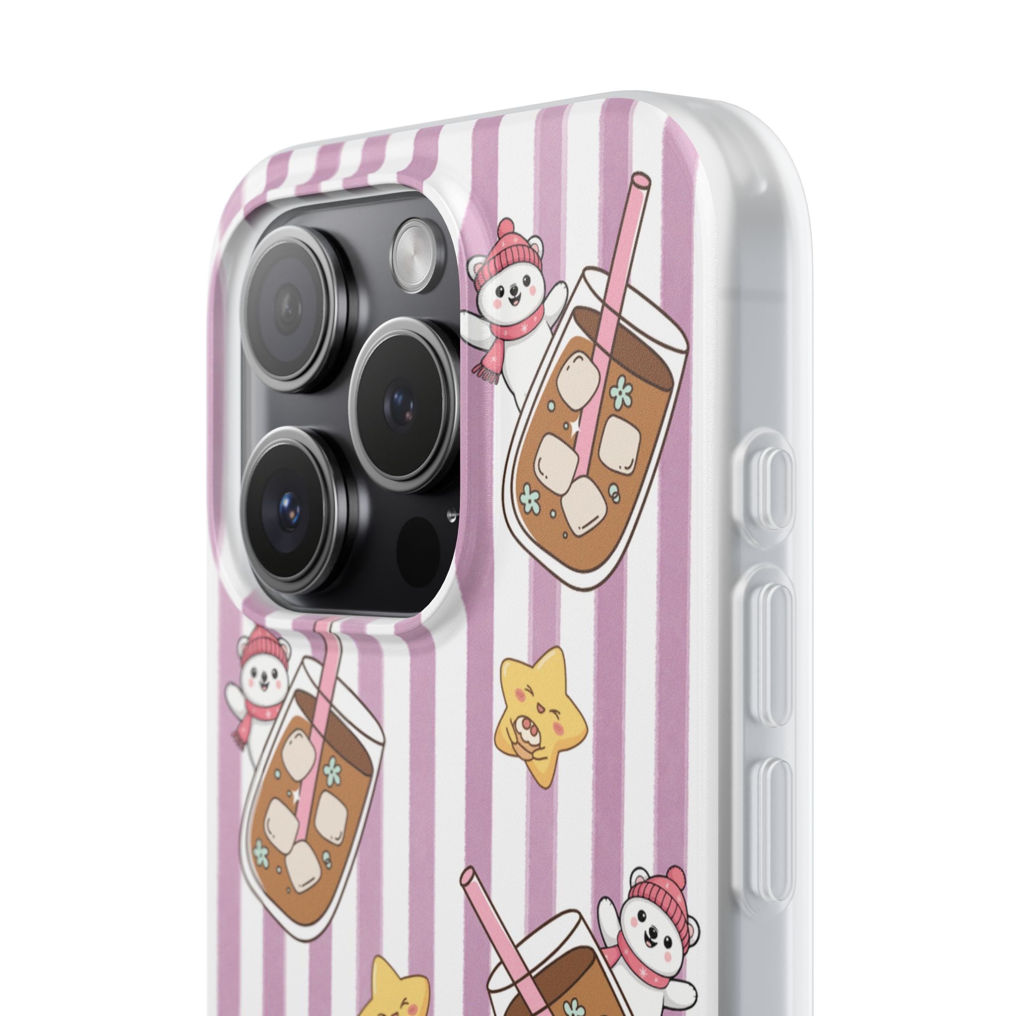 Milk Tea/Coffee and Stripes Phone Case (Pink) - iPhone 17/16/15 & Samsung S24