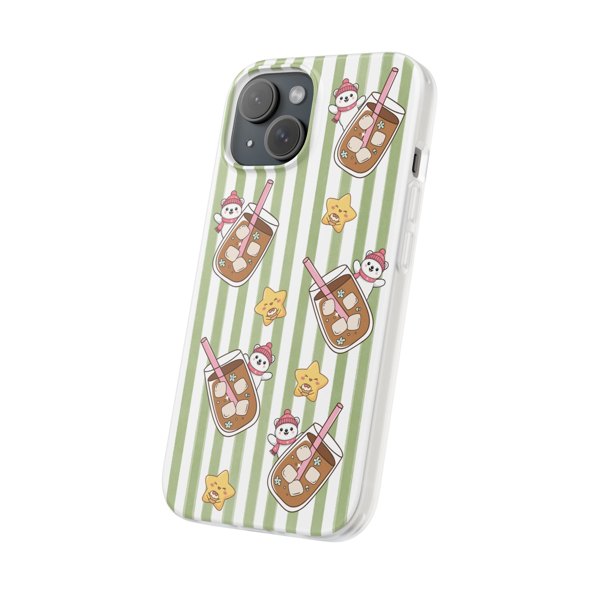 Milk Tea/Coffee and Stripes Phone Case (Green) - iPhone 17/16/15 & Samsung S24