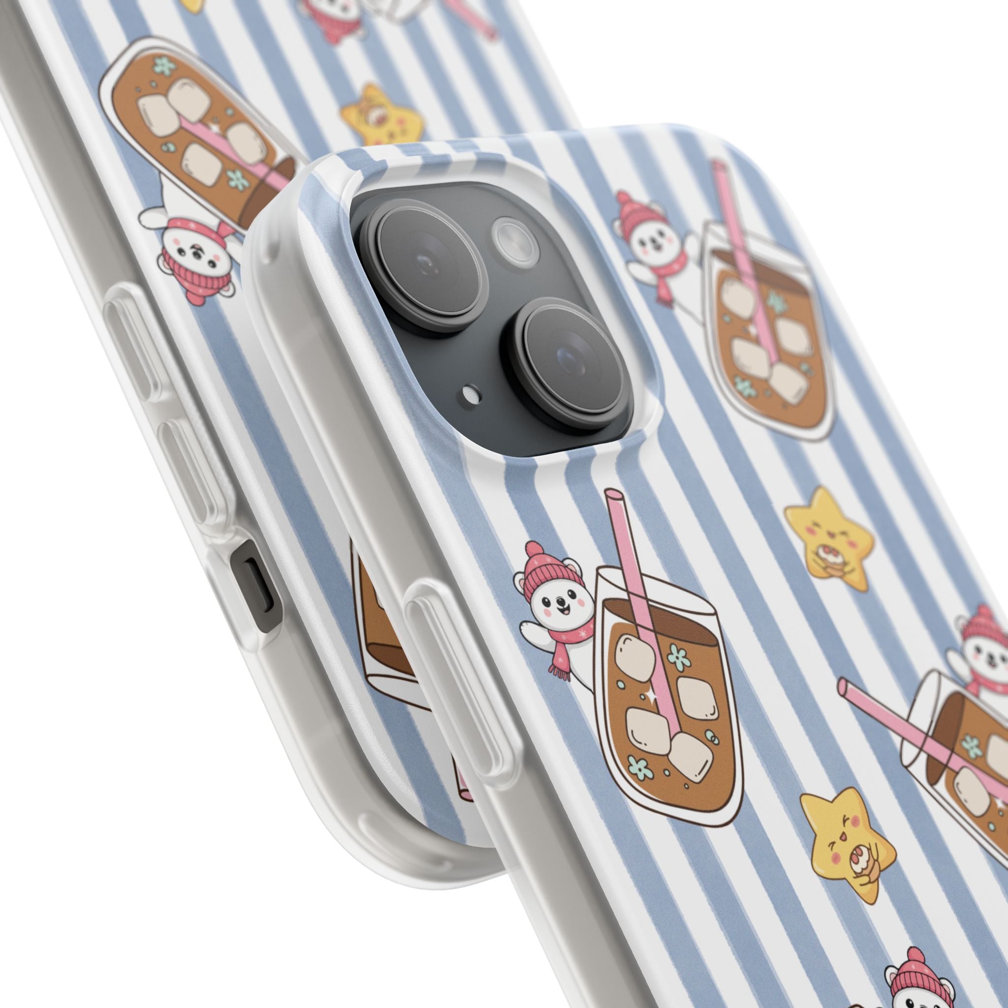 Milk Tea/Coffee and Stripes Phone Case (Blue) - iPhone 17/16/15 & Samsung S24