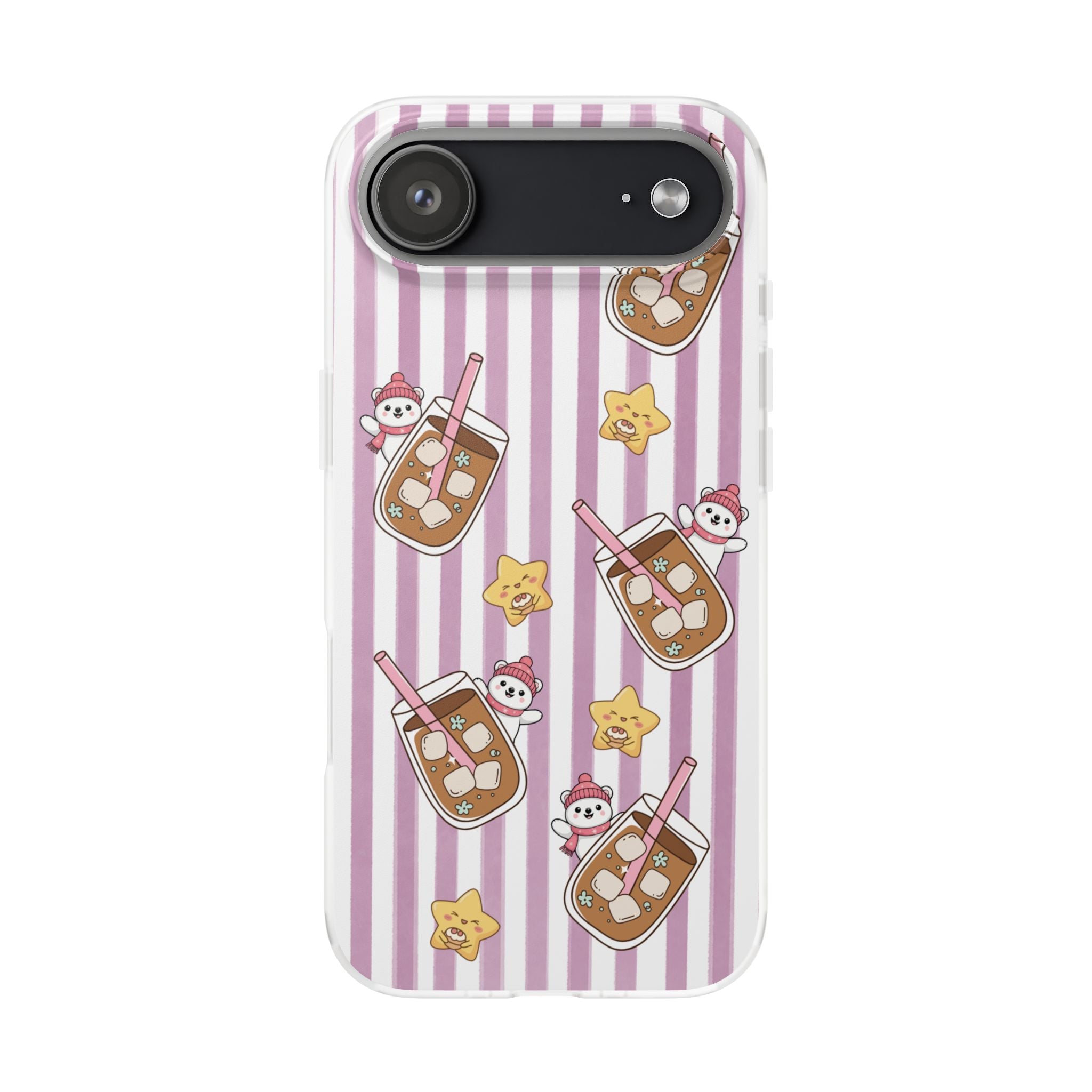 Milk Tea/Coffee and Stripes Phone Case (Pink) - iPhone 17/16/15 & Samsung S24