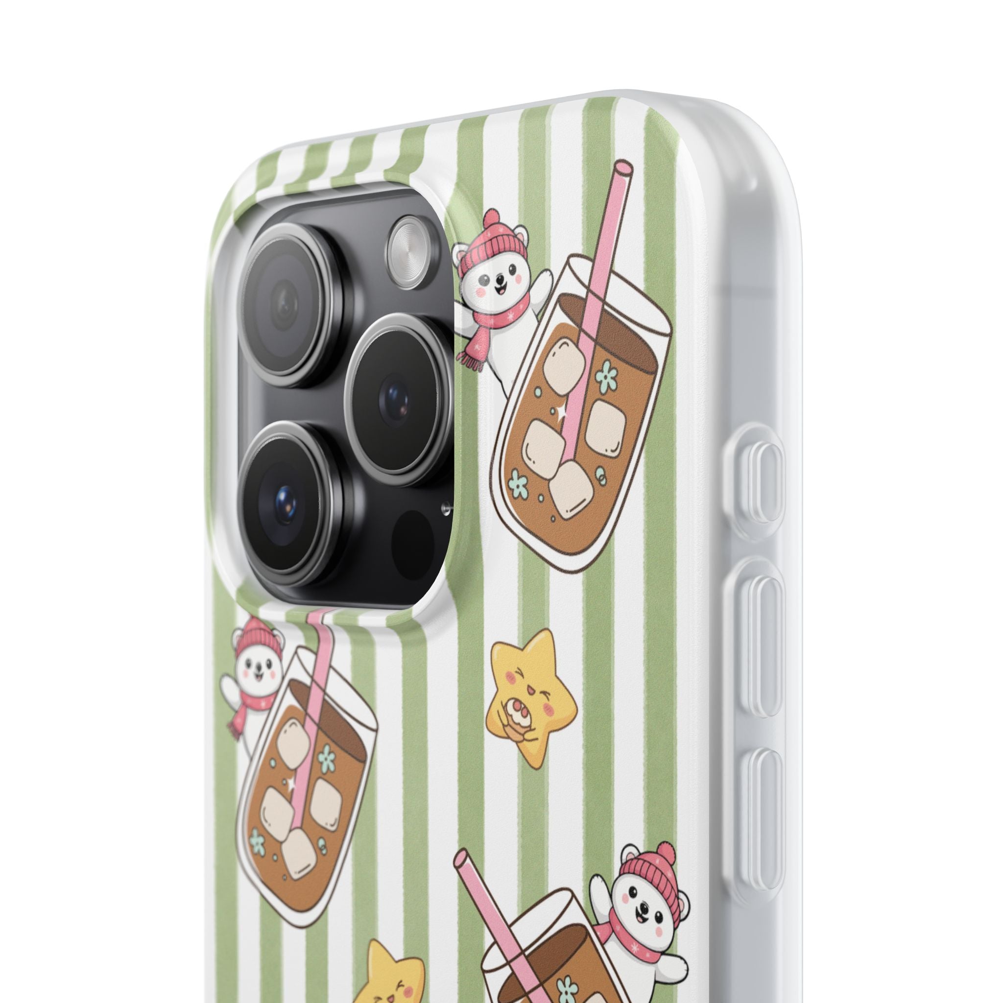 Milk Tea/Coffee and Stripes Phone Case (Green) - iPhone 17/16/15 & Samsung S24