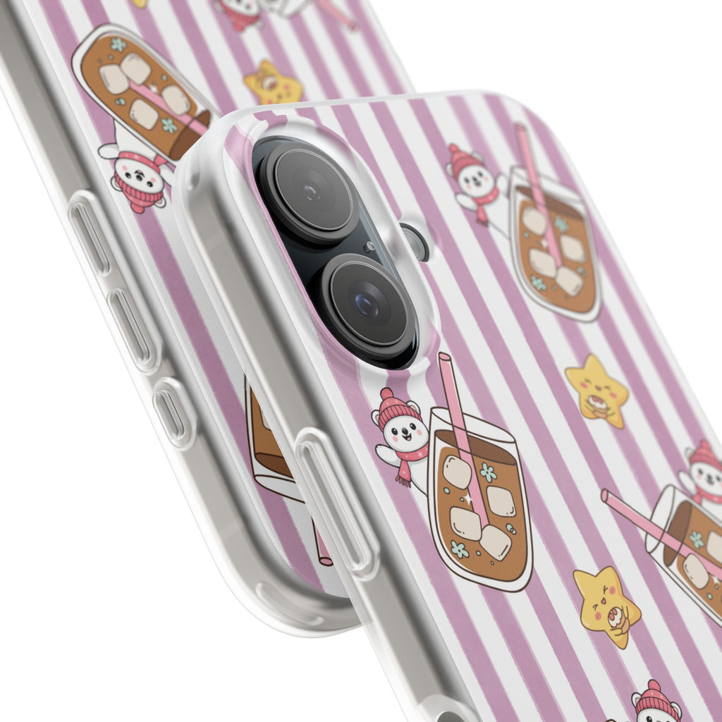 Milk Tea/Coffee and Stripes Phone Case (Pink) - iPhone 17/16/15 & Samsung S24