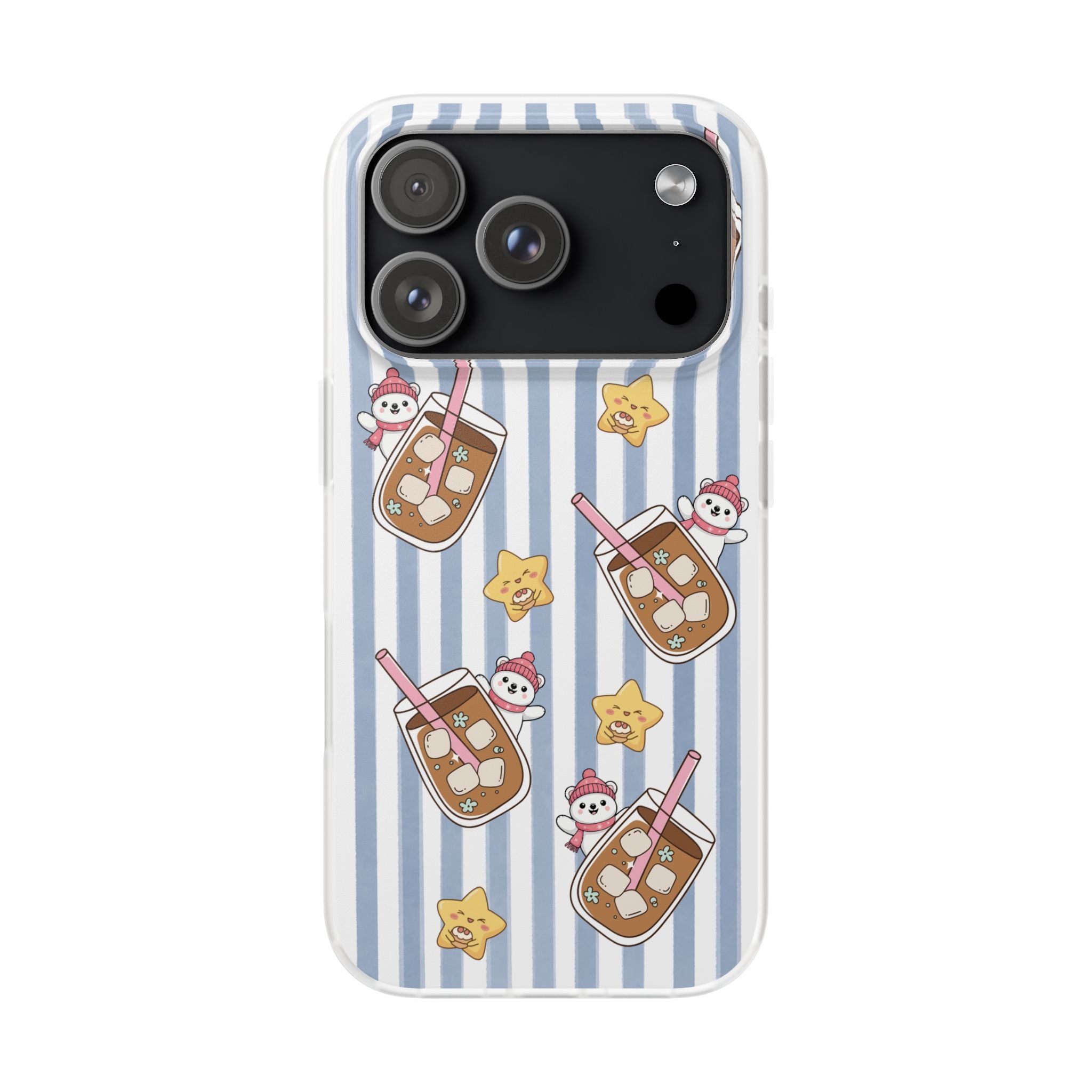 Milk Tea/Coffee and Stripes Phone Case (Blue) - iPhone 17/16/15 & Samsung S24