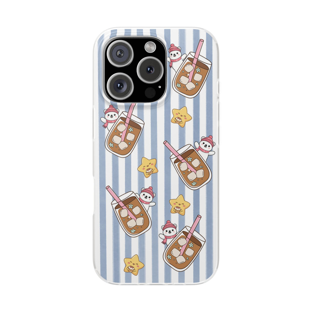 Milk Tea/Coffee and Stripes Phone Case (Blue) - iPhone 17/16/15 & Samsung S24