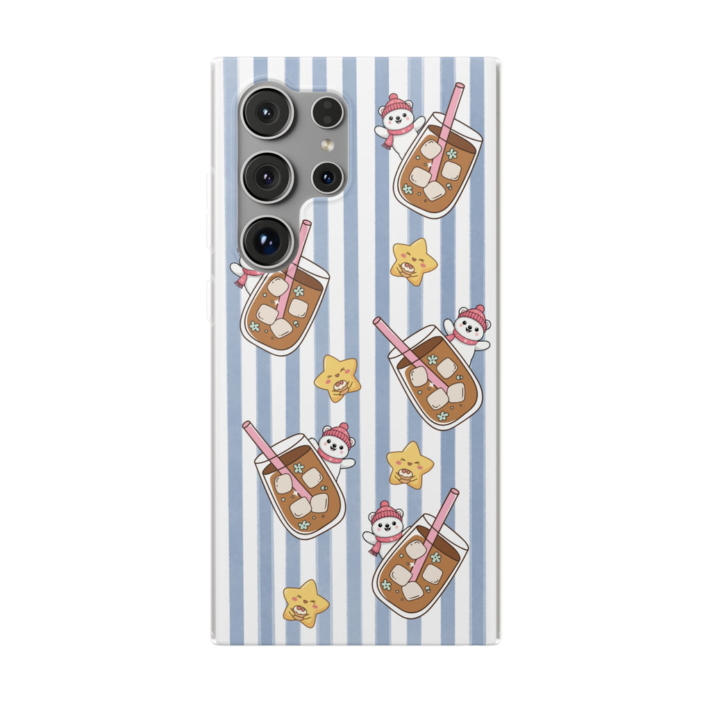 Milk Tea/Coffee and Stripes Phone Case (Blue) - iPhone 17/16/15 & Samsung S24