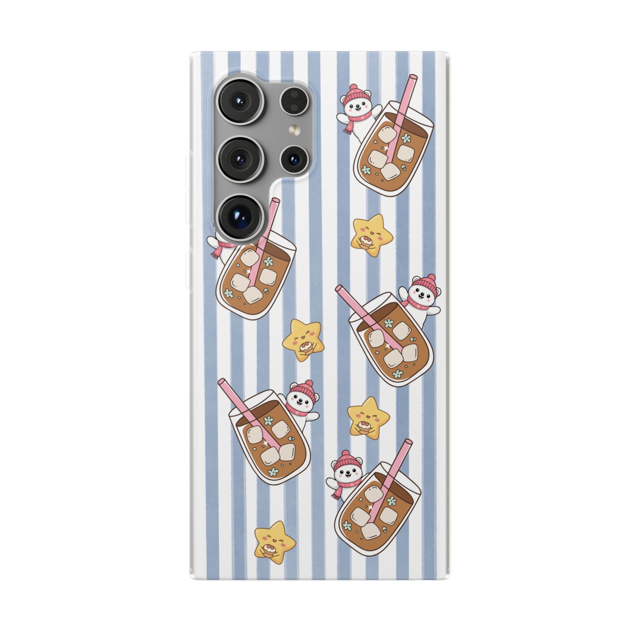 Milk Tea/Coffee and Stripes Phone Case (Blue) - iPhone 17/16/15 & Samsung S24