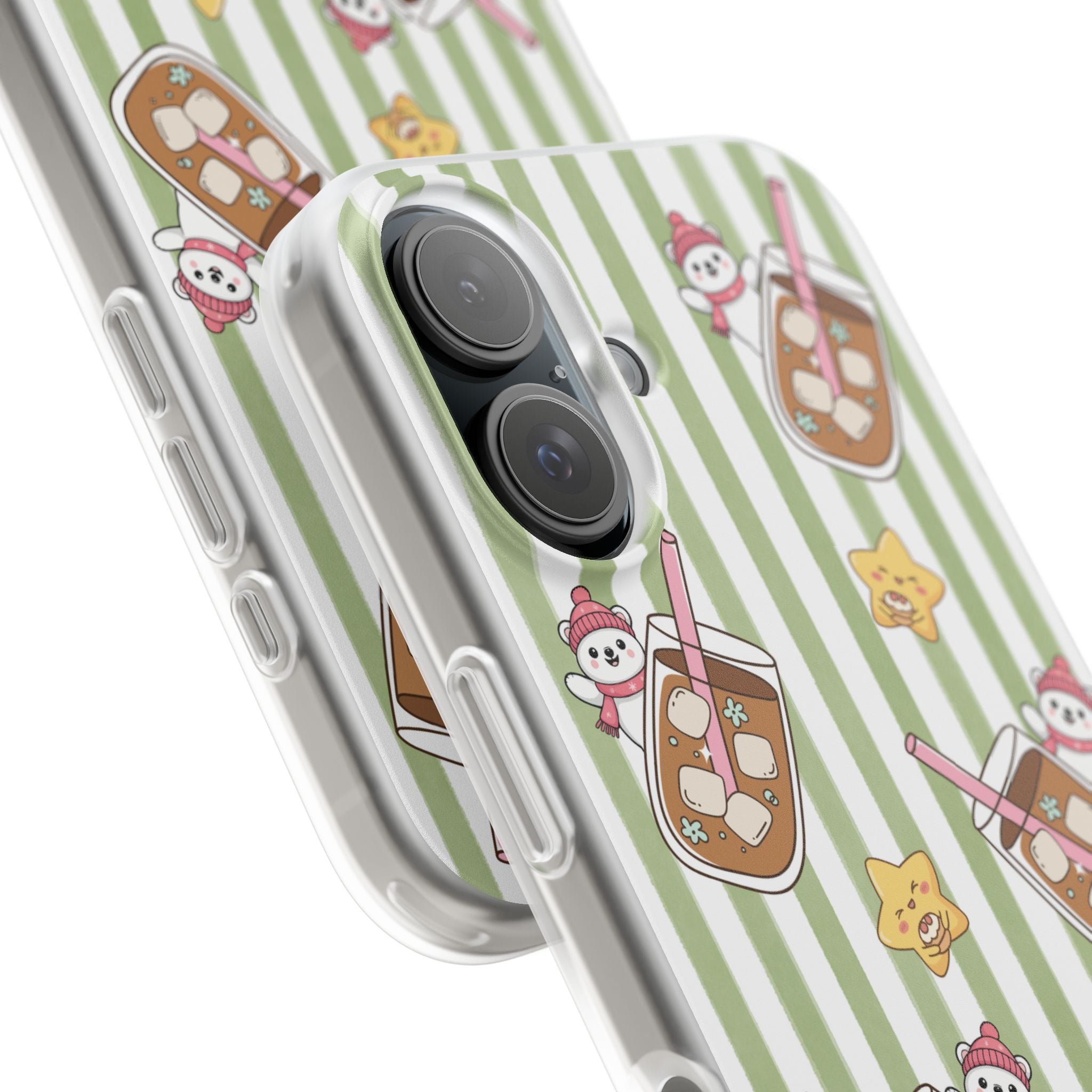 Milk Tea/Coffee and Stripes Phone Case (Green) - iPhone 17/16/15 & Samsung S24