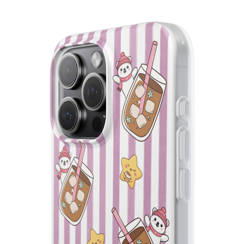 Milk Tea/Coffee and Stripes Phone Case (Pink) - iPhone 17/16/15 & Samsung S24