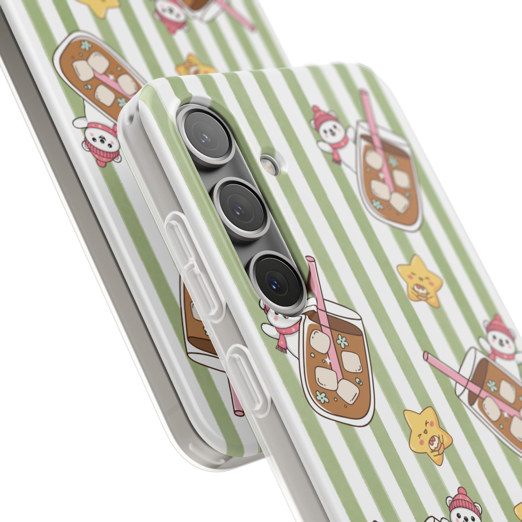 Milk Tea/Coffee and Stripes Phone Case (Green) - iPhone 17/16/15 & Samsung S24
